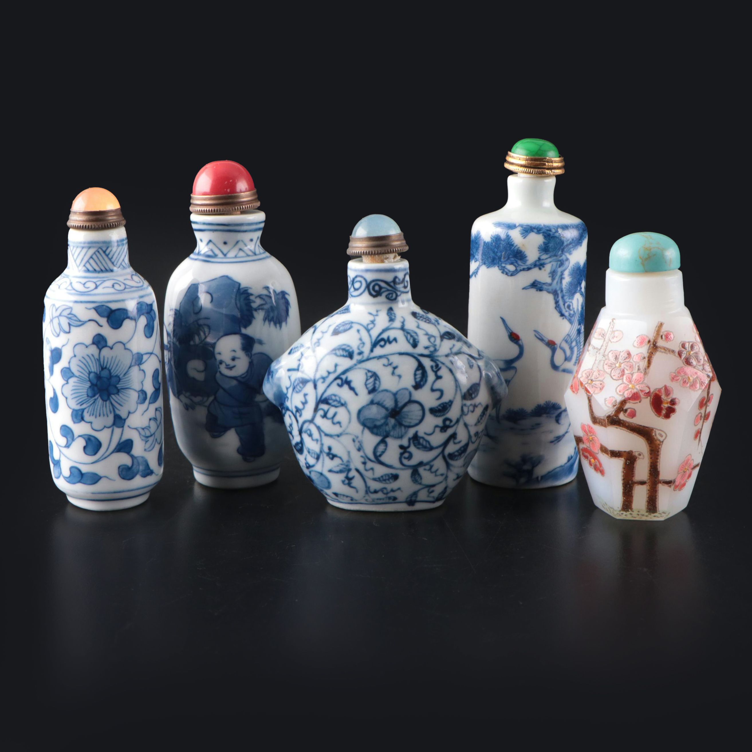 Chinese Hand-Painted Porcelain and Stone Snuff Bottles