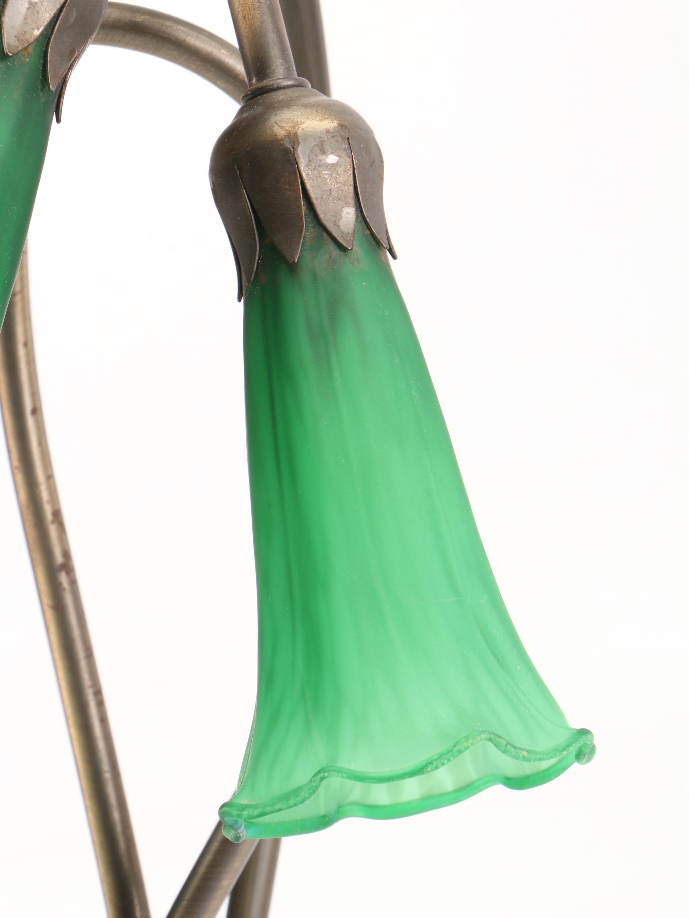 Brass Finish Waterlily Table Lamp with Trumpet Shades, Hummingbird Accent Light