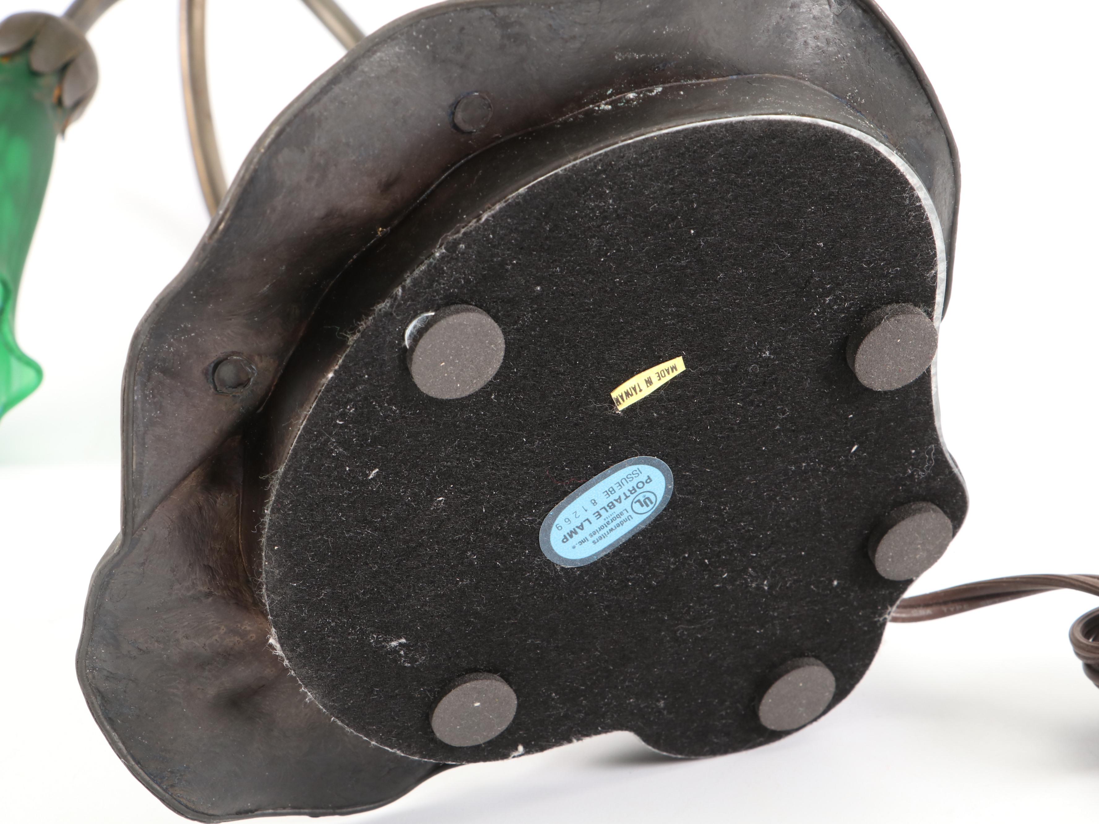 Brass Finish Waterlily Table Lamp with Trumpet Shades, Hummingbird Accent Light