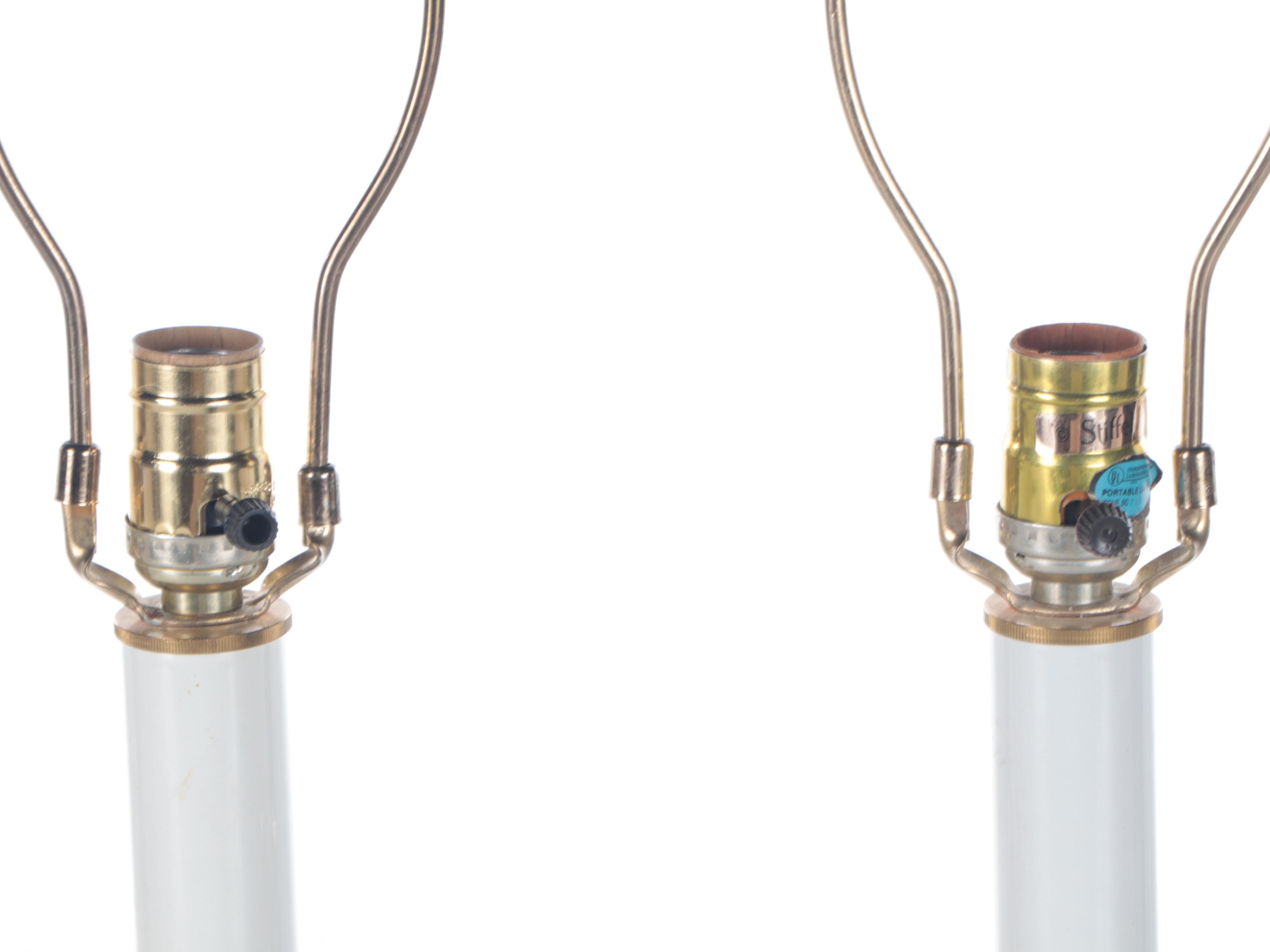 Pair of Stiffel Spun Brass Table Lamps with Crimped Fabric Shades, Late 20th C