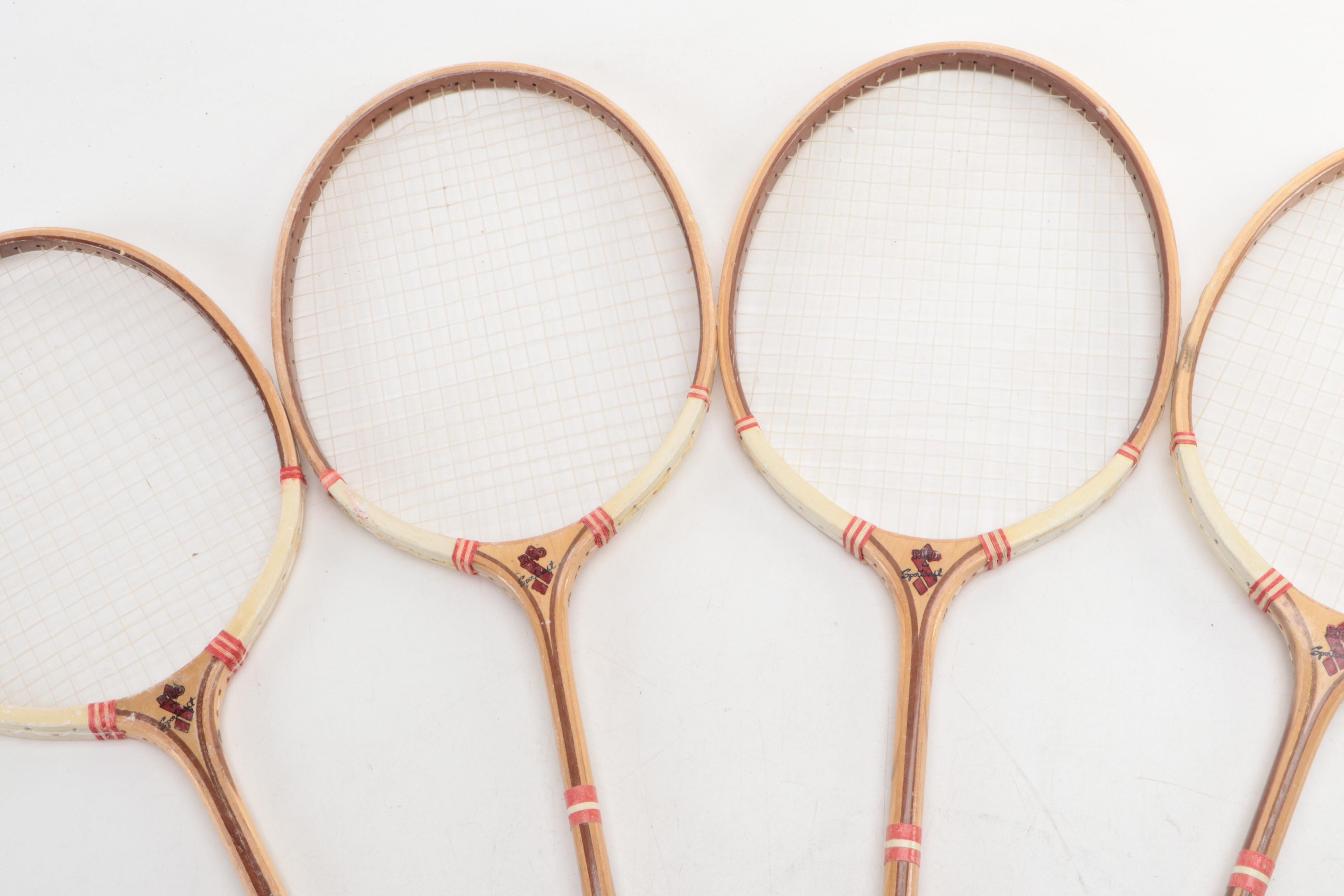 Red by Sportcraft Wooden Badminton Rackets, Mid to Late 20th Century