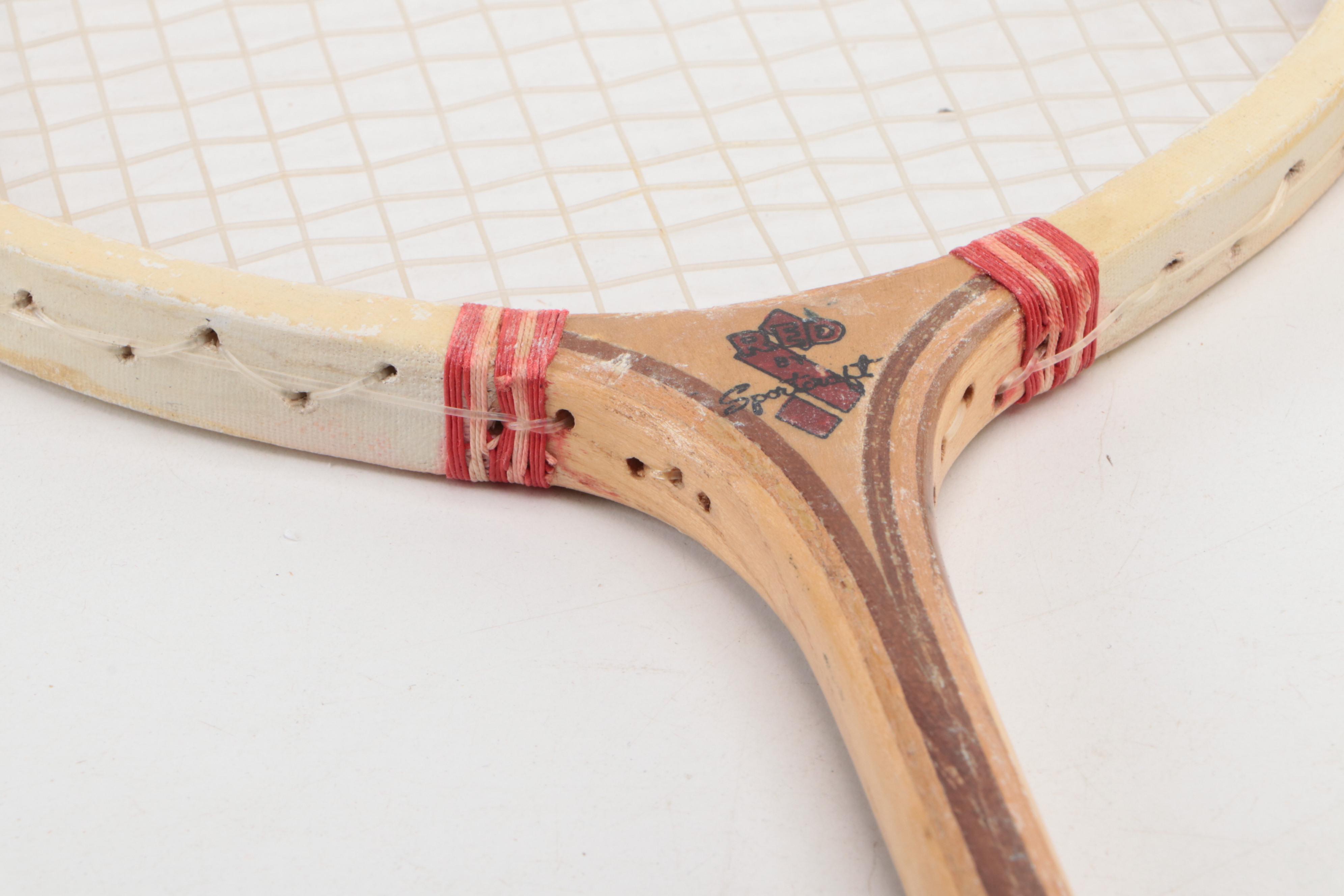 Red by Sportcraft Wooden Badminton Rackets, Mid to Late 20th Century