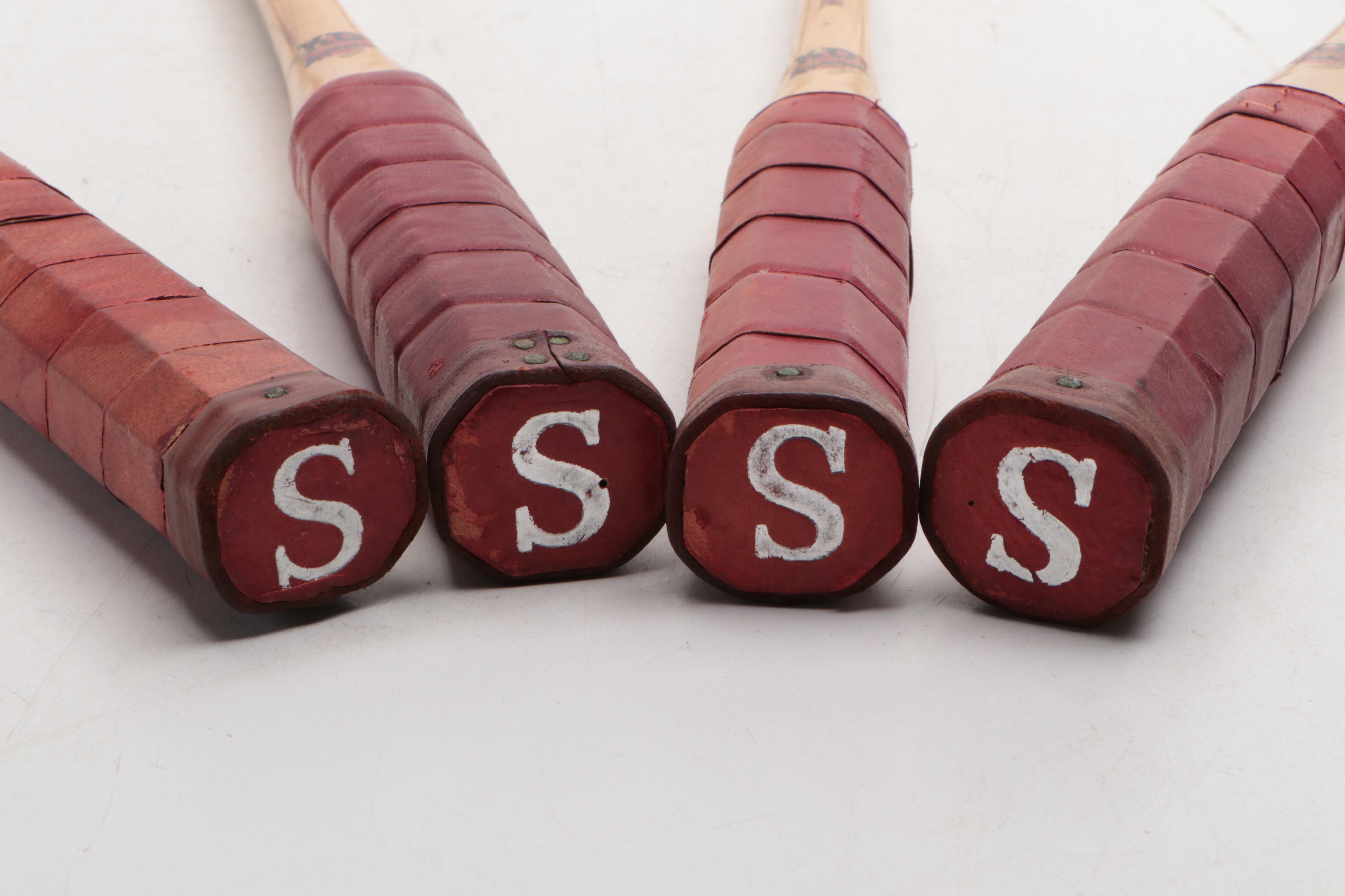 Red by Sportcraft Wooden Badminton Rackets, Mid to Late 20th Century