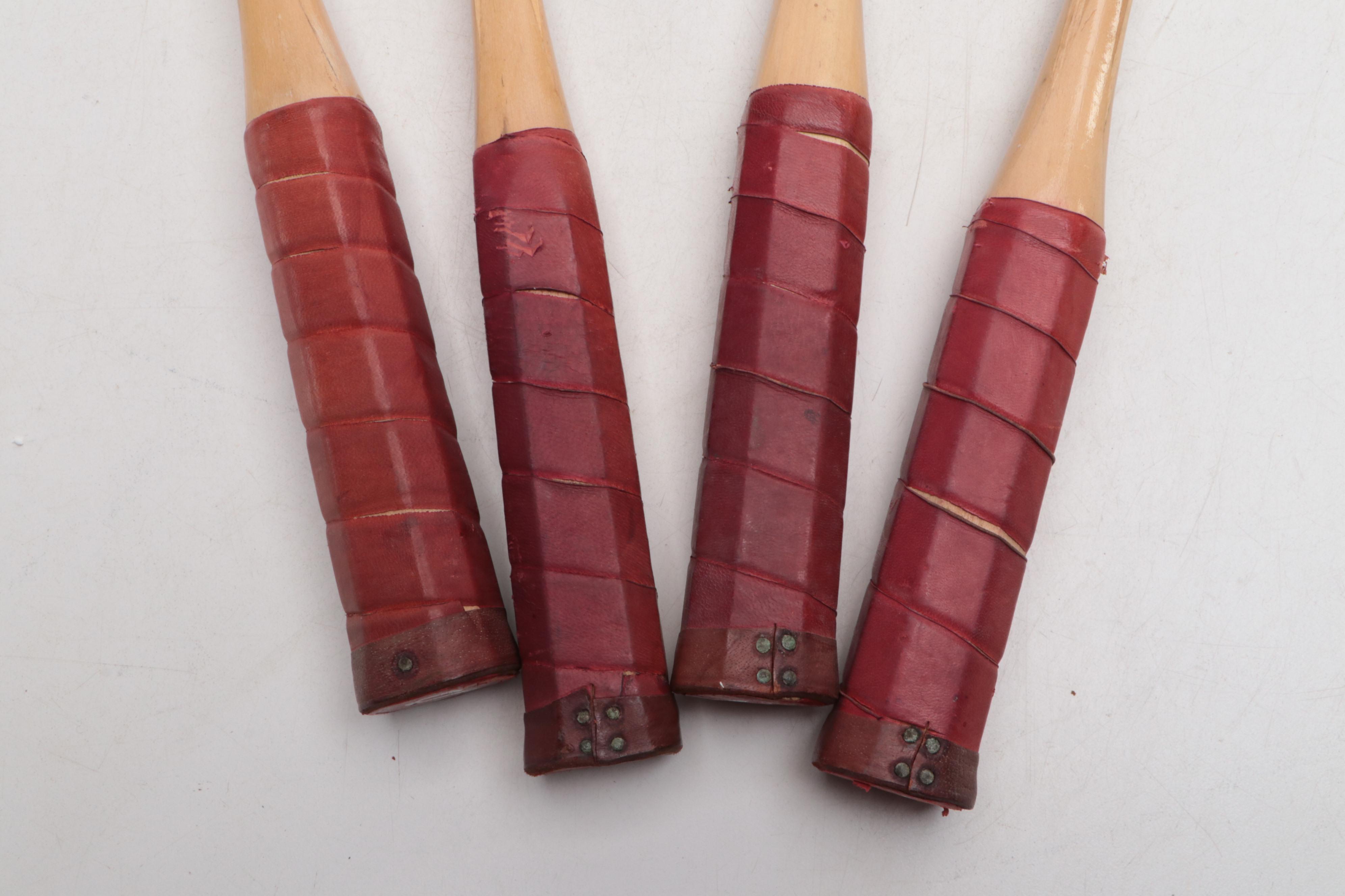 Red by Sportcraft Wooden Badminton Rackets, Mid to Late 20th Century