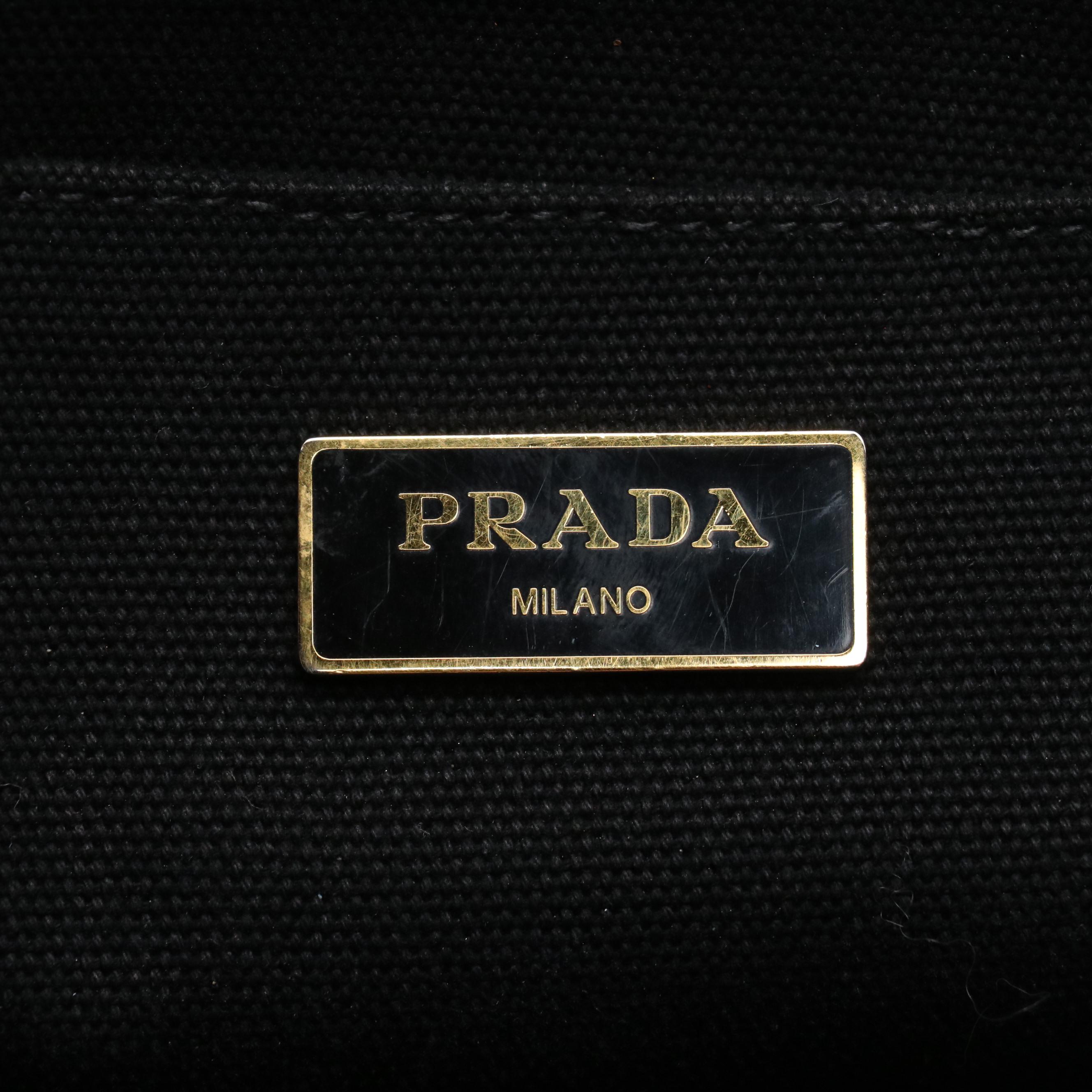 Prada Striped Canvas Two-Way Handbag with Detachable Crossbody Strap