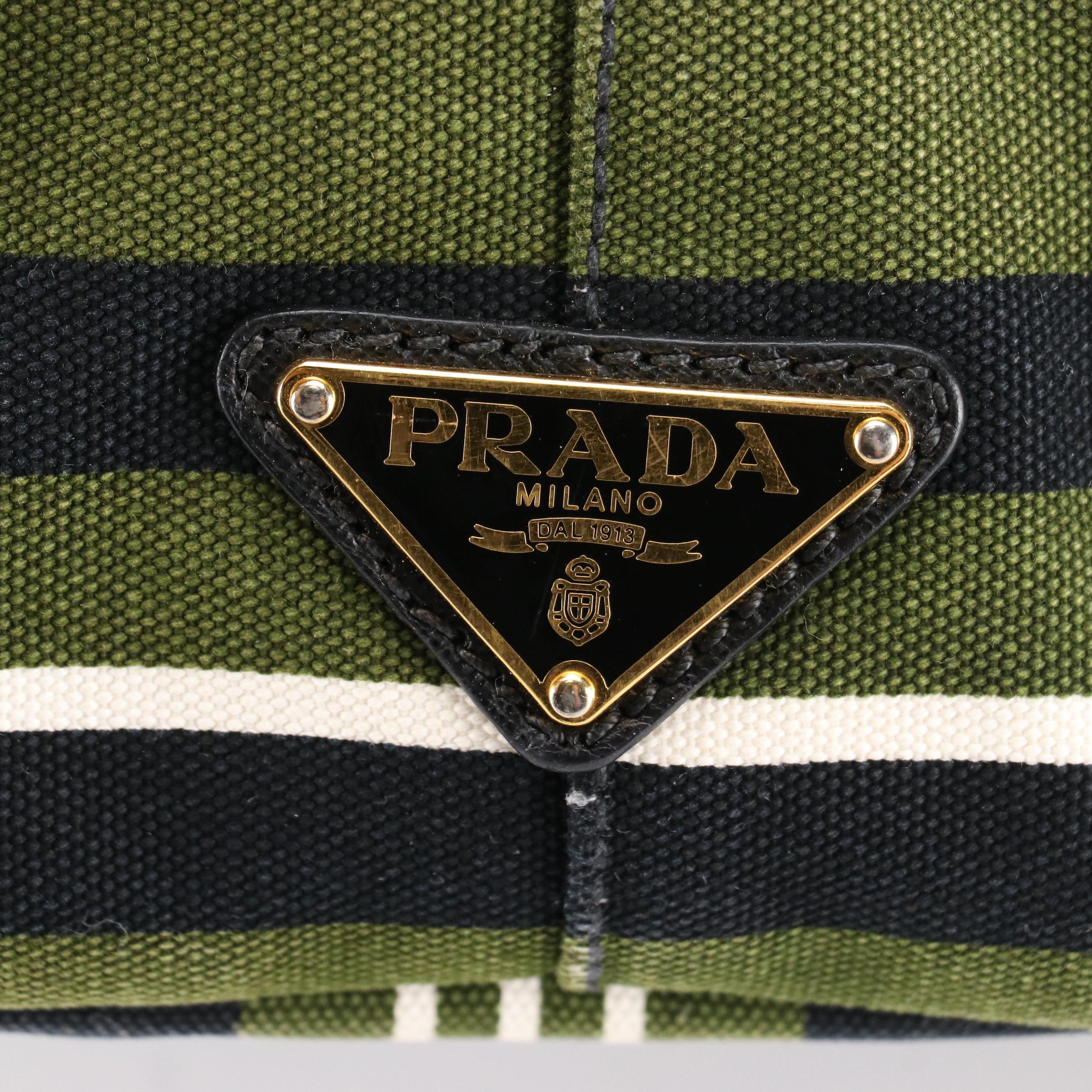 Prada Striped Canvas Two-Way Handbag with Detachable Crossbody Strap
