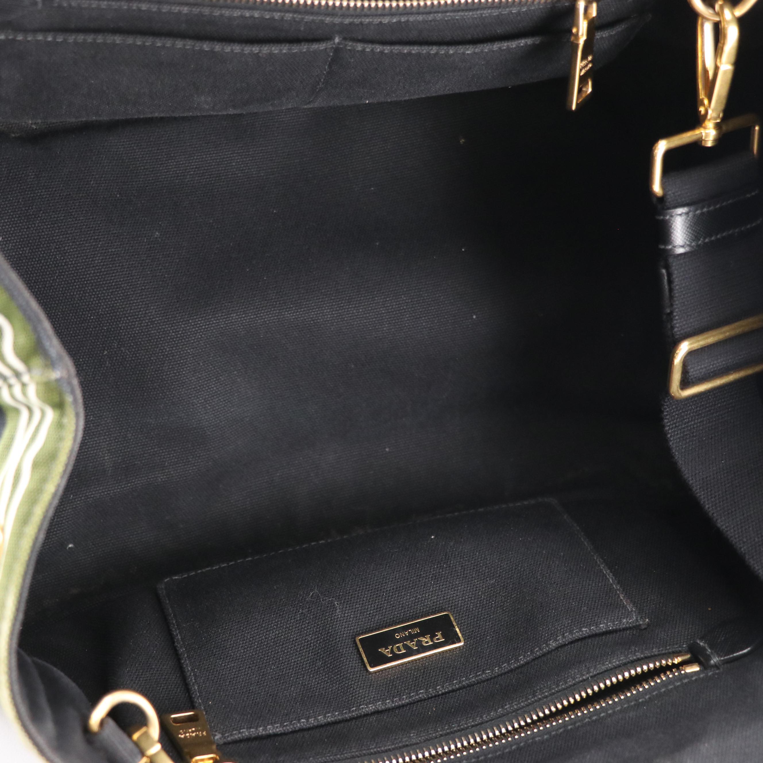 Prada Striped Canvas Two-Way Handbag with Detachable Crossbody Strap