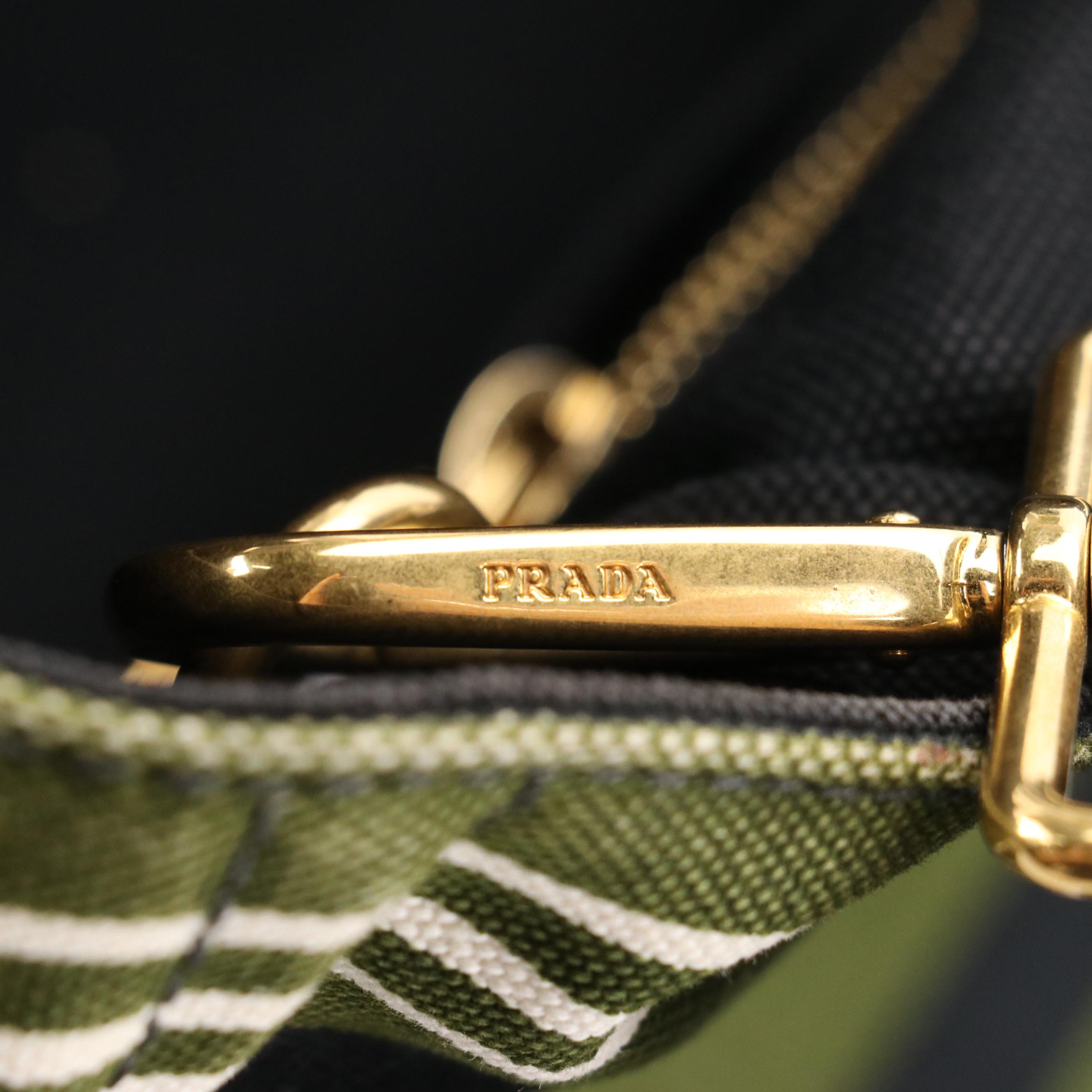 Prada Striped Canvas Two-Way Handbag with Detachable Crossbody Strap