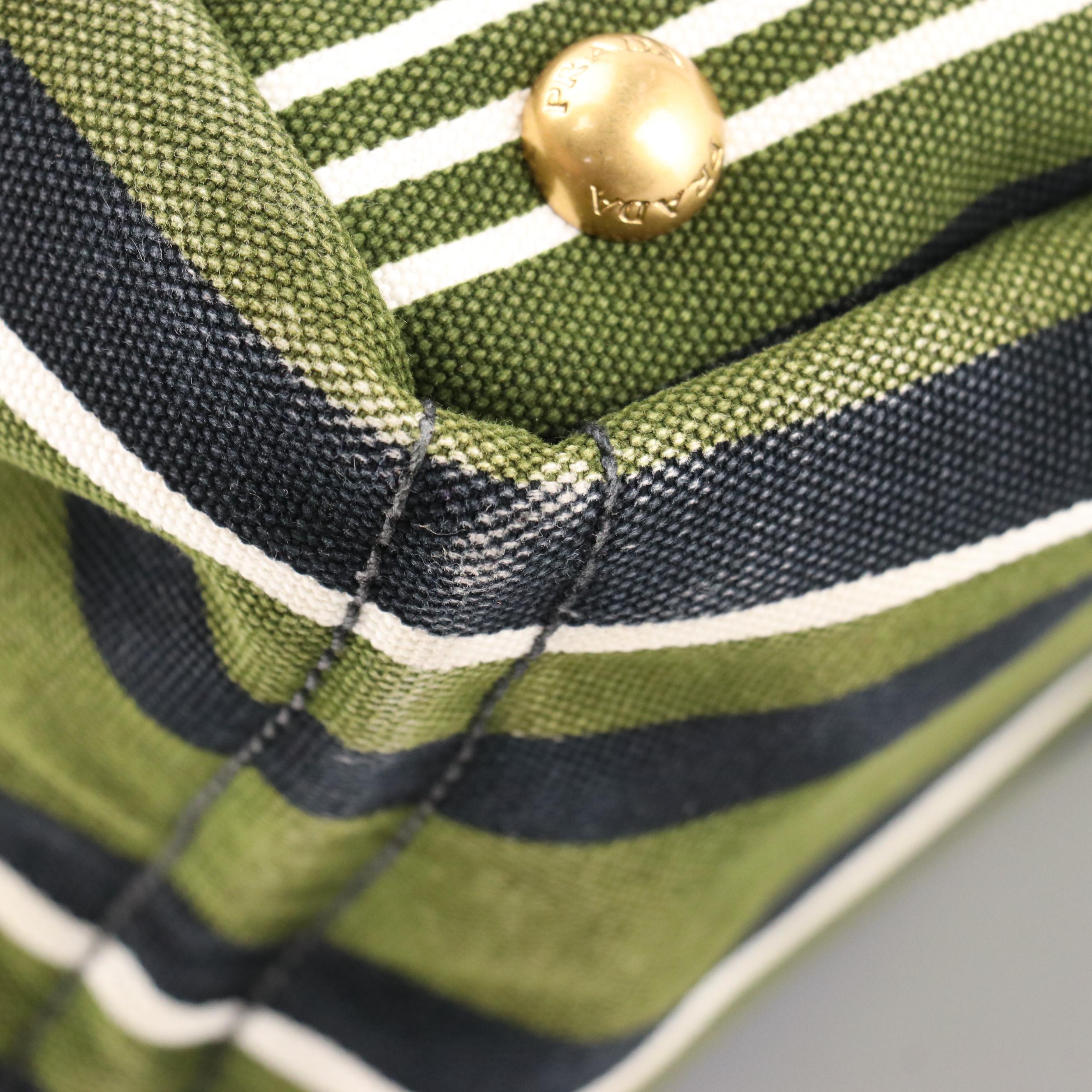 Prada Striped Canvas Two-Way Handbag with Detachable Crossbody Strap