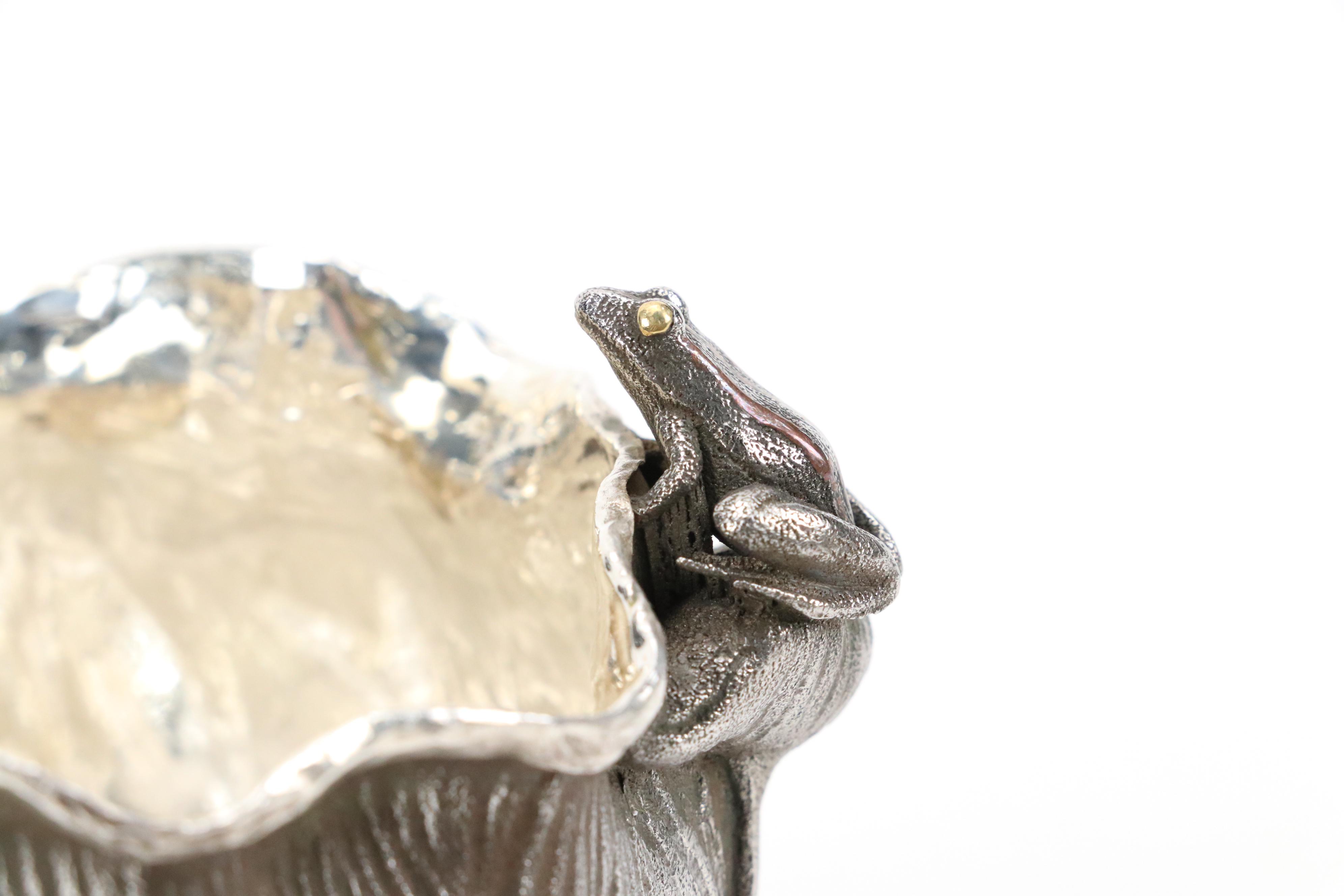 Japanese Mixed Metal Lily Pond Pitcher with Frog