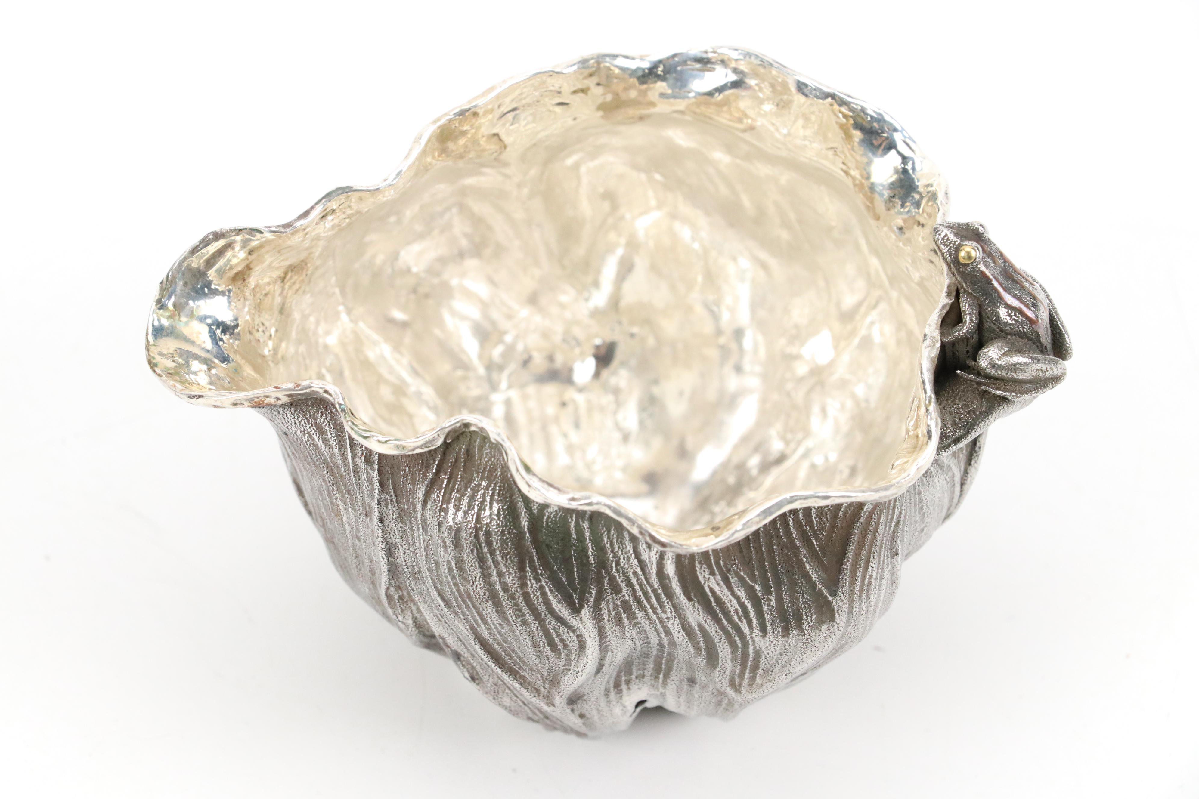 Japanese Mixed Metal Lily Pond Pitcher with Frog