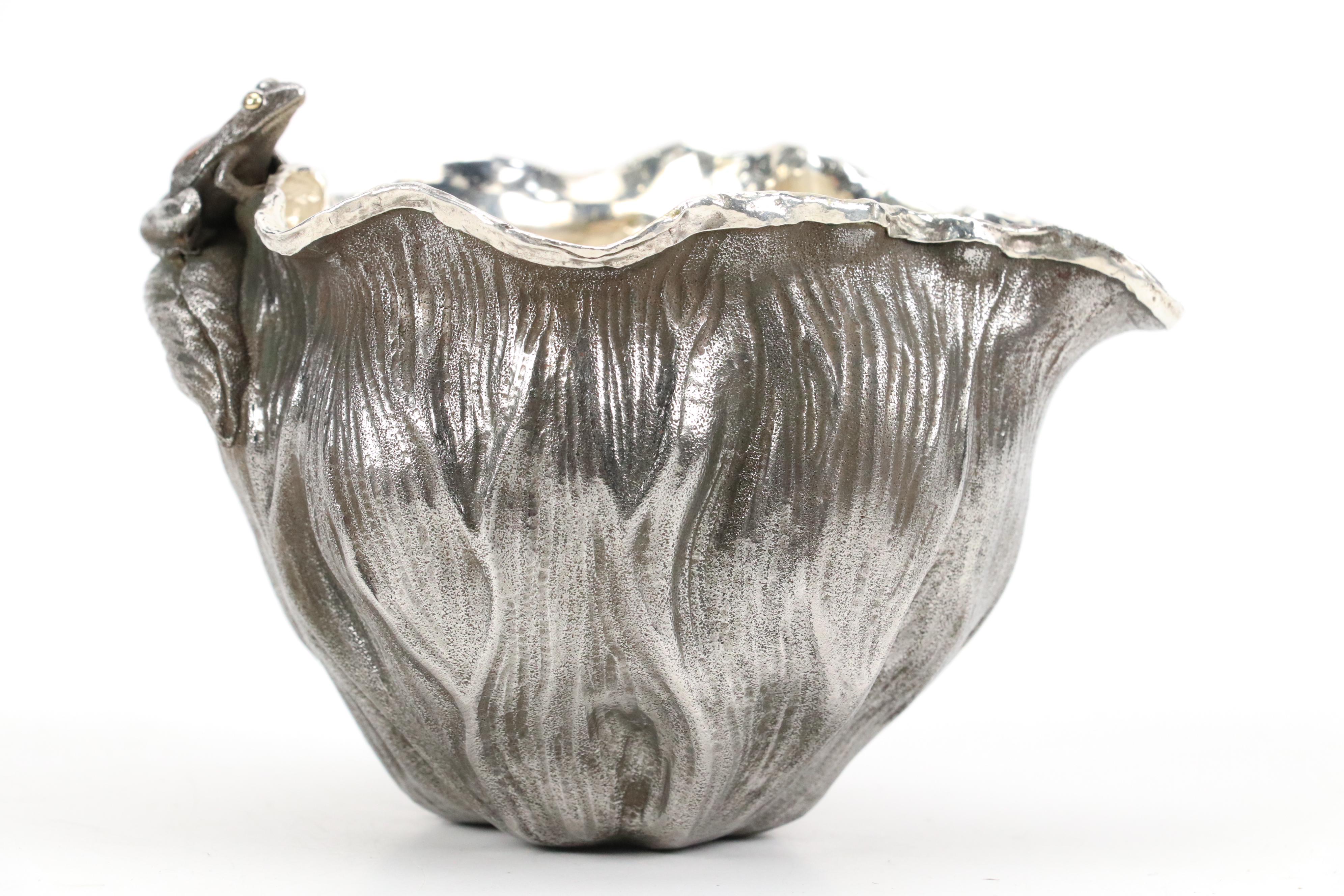 Japanese Mixed Metal Lily Pond Pitcher with Frog