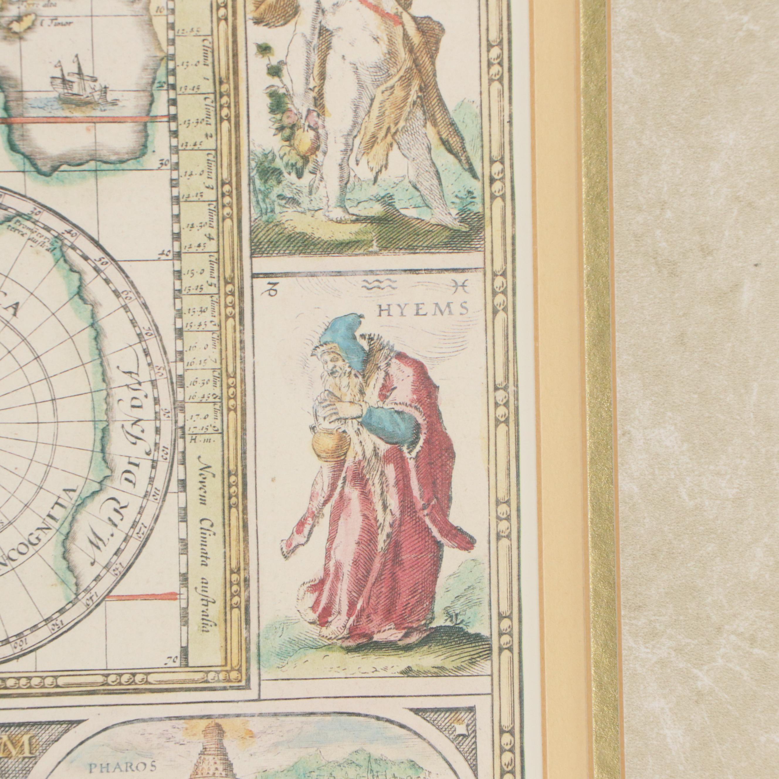 Offset Lithograph World Map After Willem Janszoon Blaeu