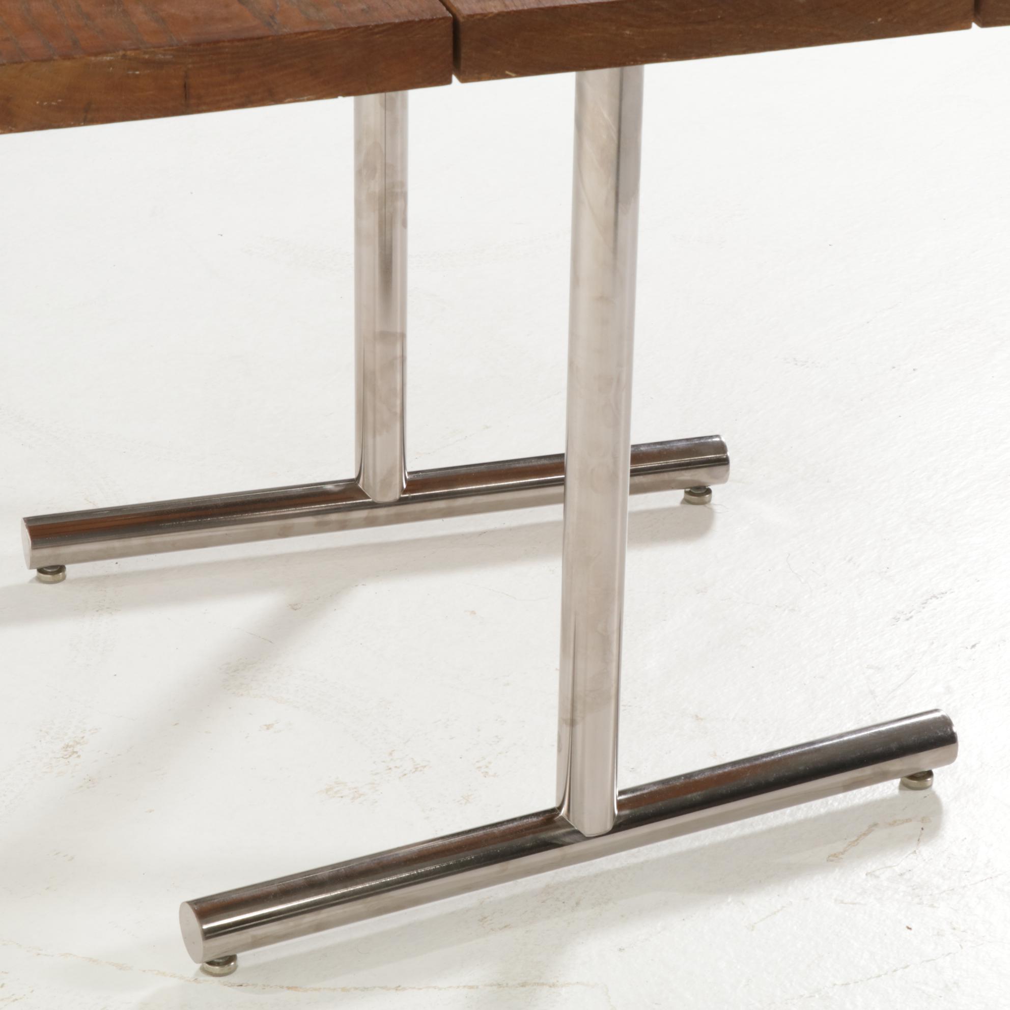 Rustic Style Oak Work Table with Chrome Legs Everything But The House