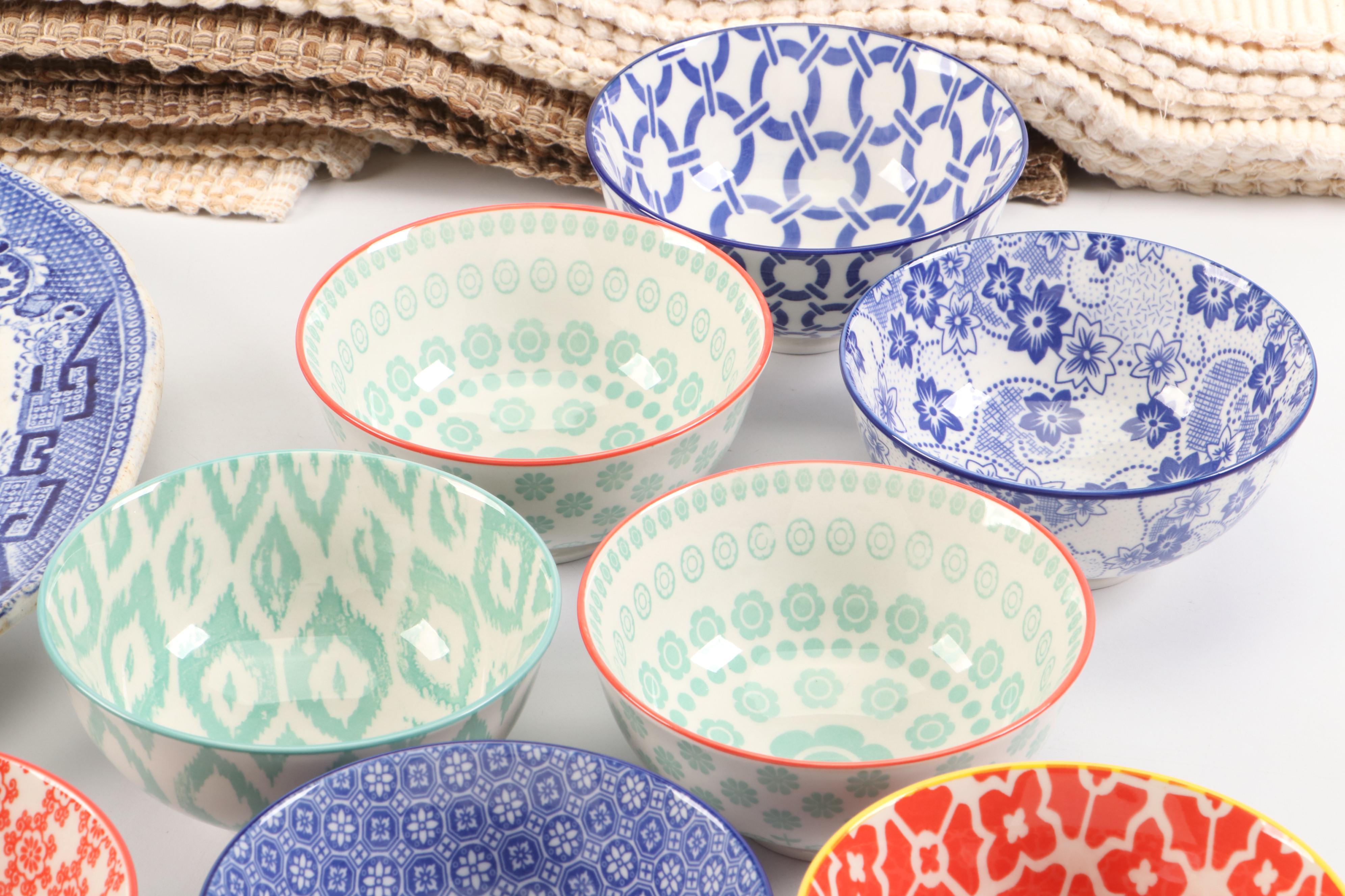 Staffordshire "Blue Willow" Platter with Cucina Tavolo Porcelain Bowls and More