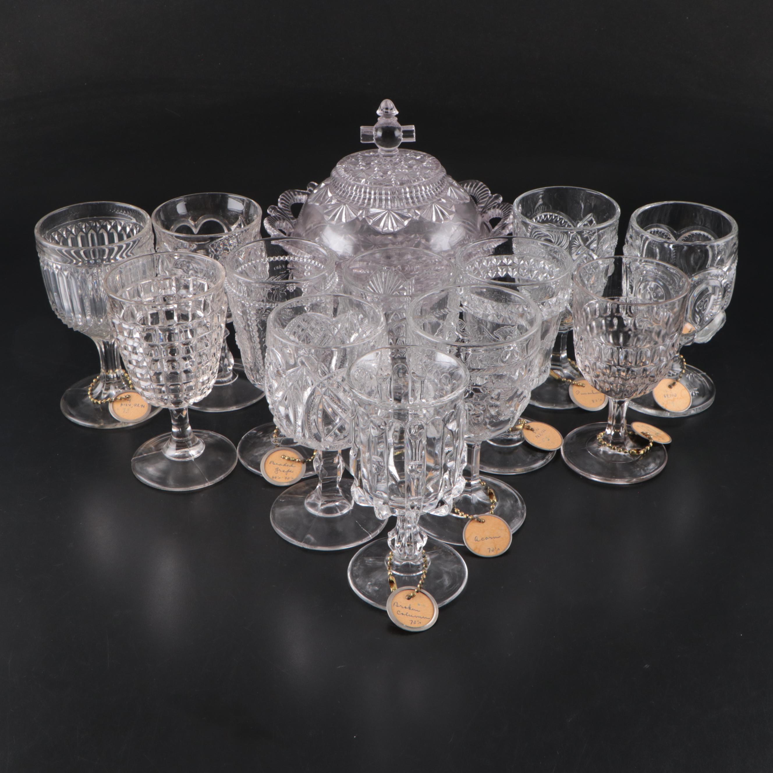 Belmont Glass Co. Comport with Pressed Glass Water Goblet Collection