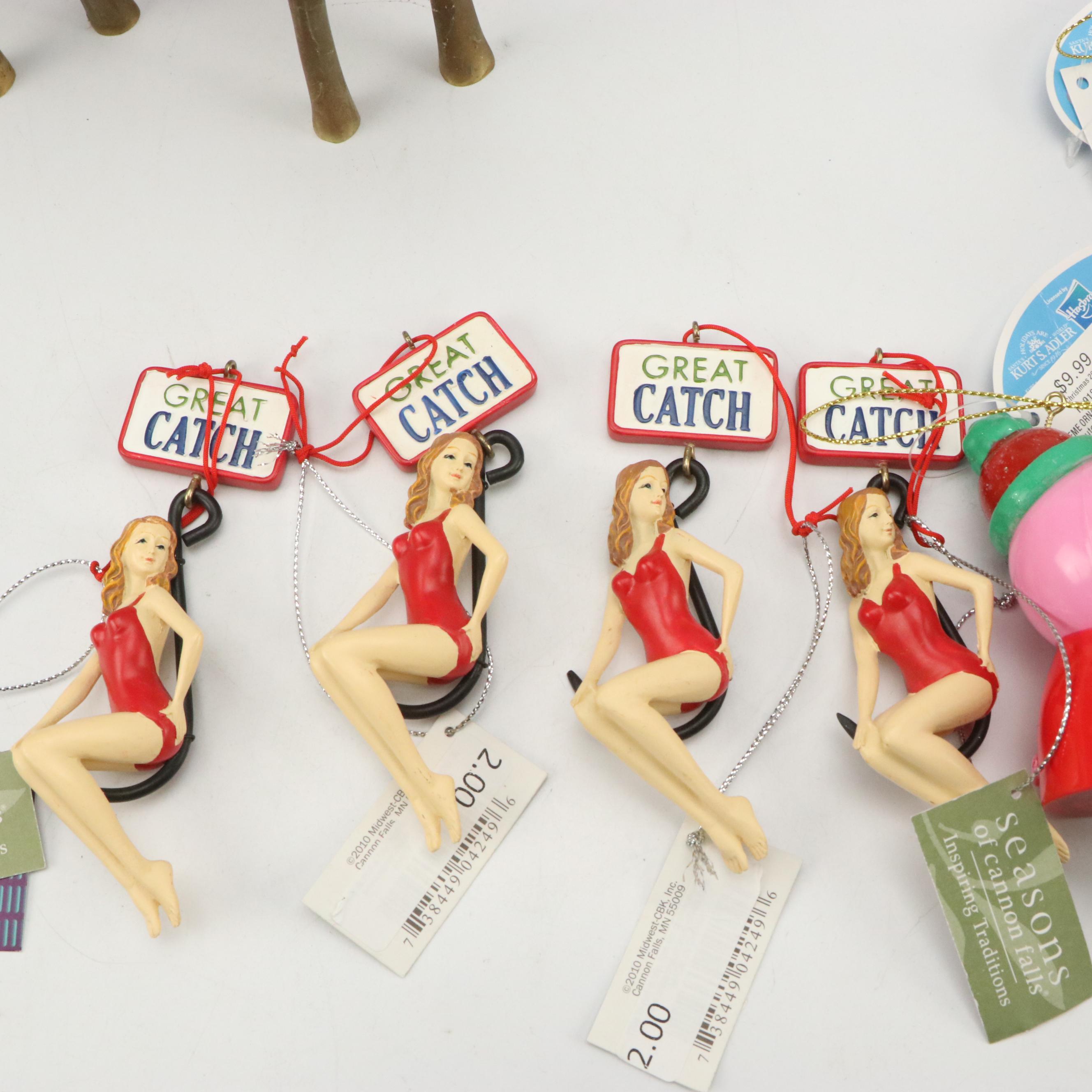 Hobby Lobby Metal Christmas Ornaments with Brass Deer Candlesticks and More