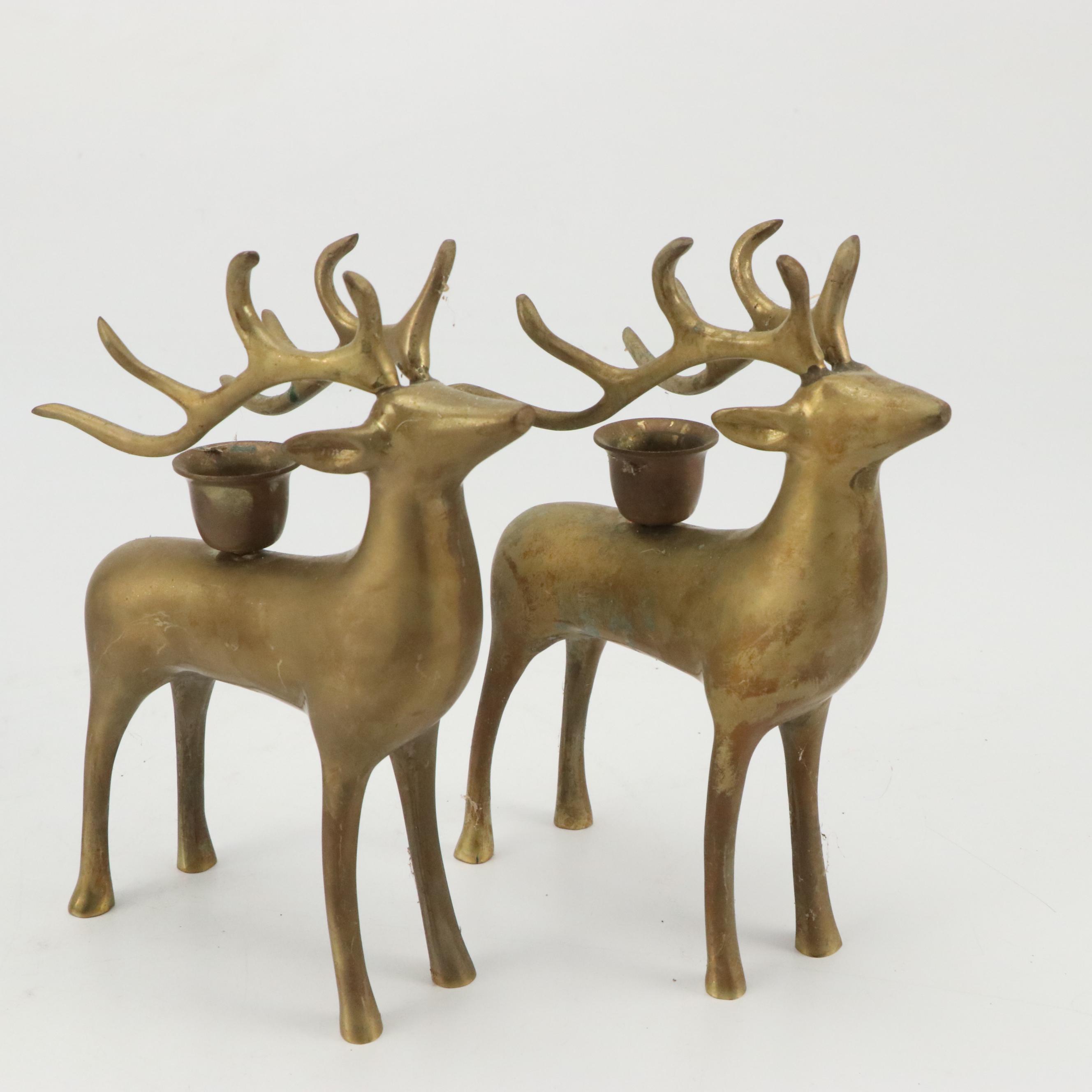 Hobby Lobby Metal Christmas Ornaments with Brass Deer Candlesticks and More