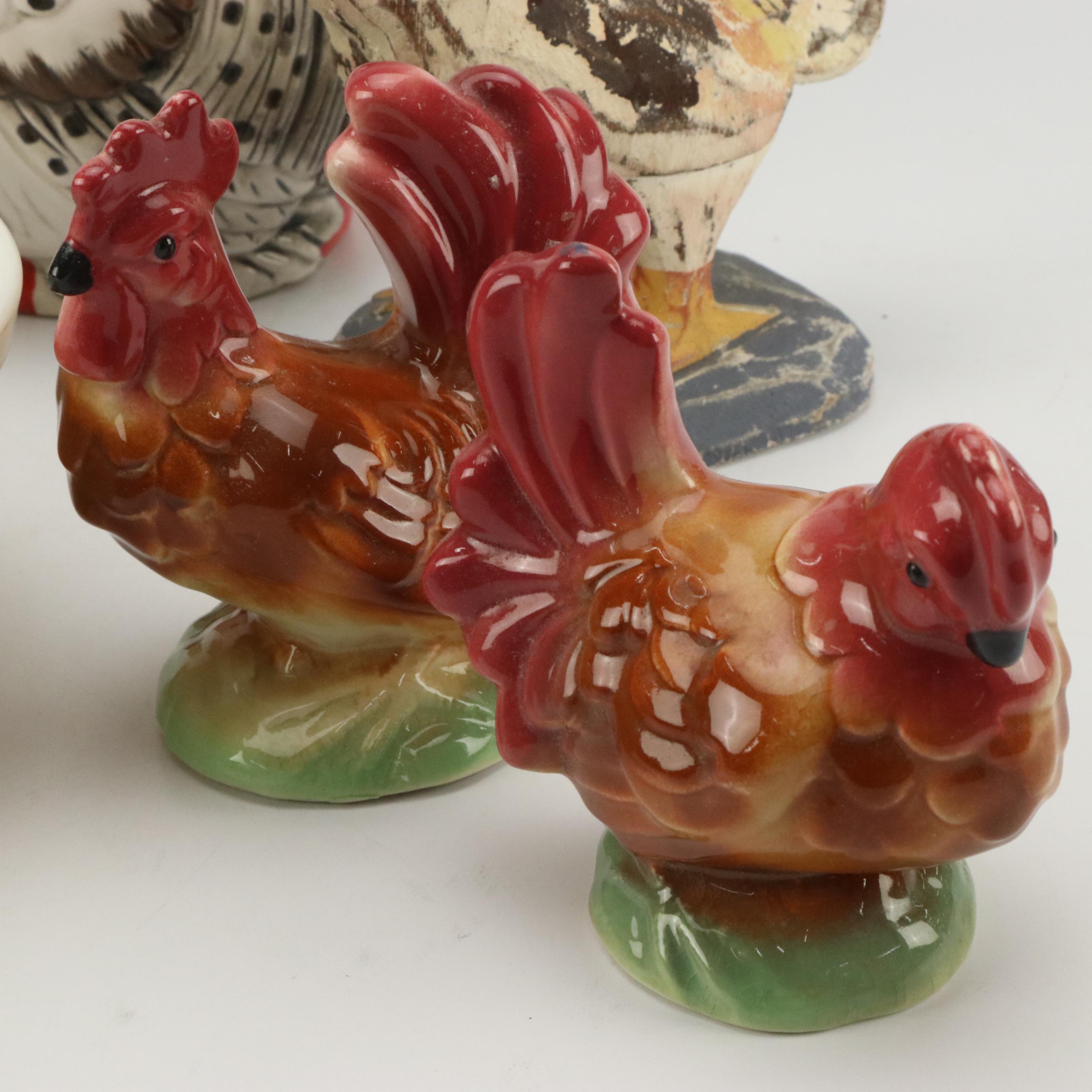 Pyrex "Homestead" Mixing Bowls with Rooster Figurines