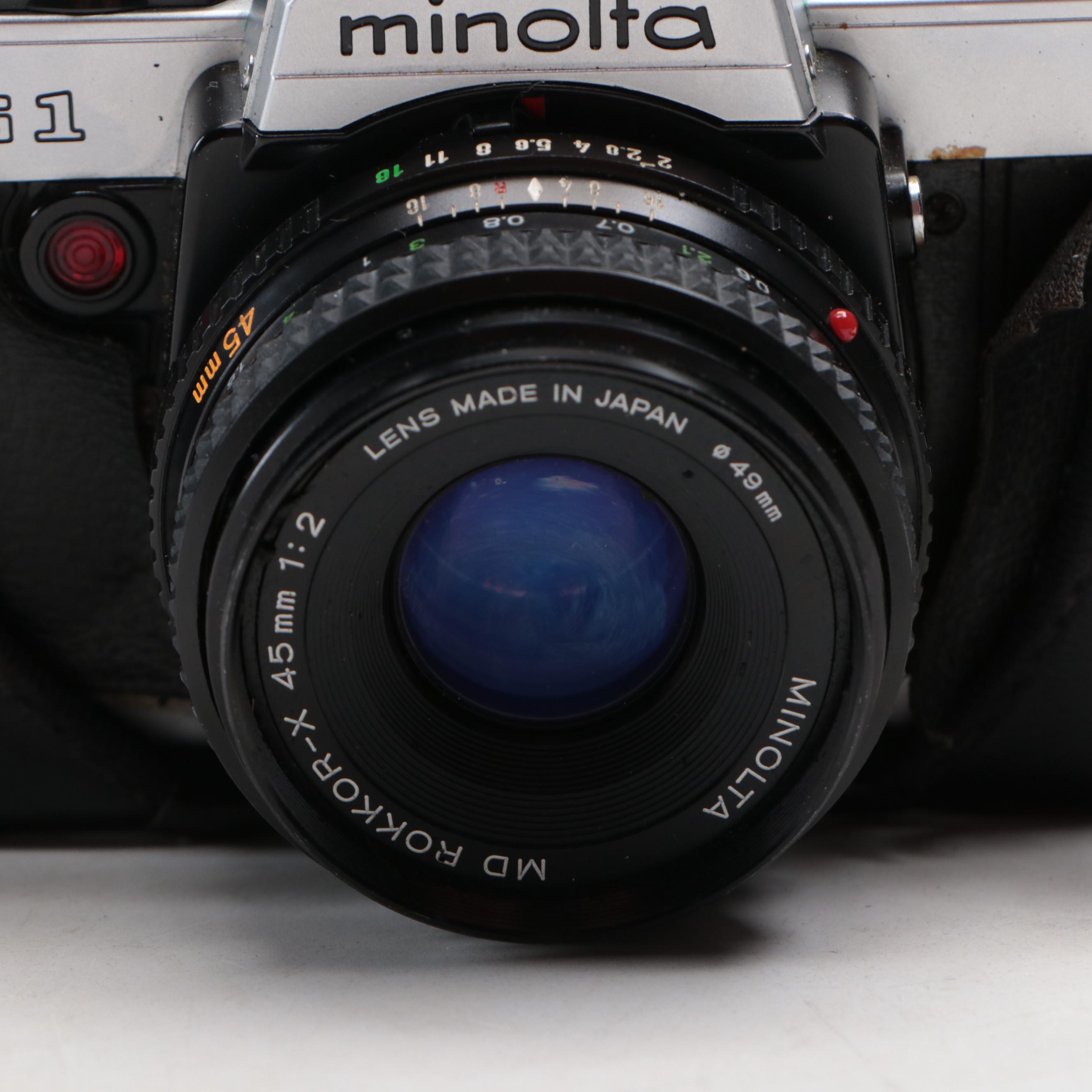 Minolta XG1 SLR Film Camera with 45 mm f/2 Lens with Carrying Case and Tripod