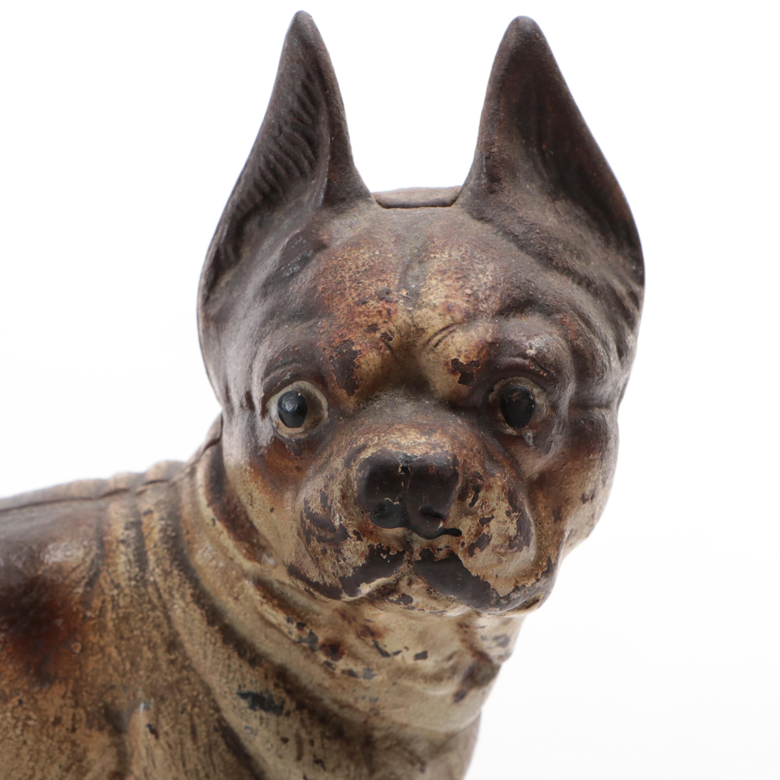 Hubley Style Painted Cast Iron Boston Terrier Doorstop, Mid-20th Century