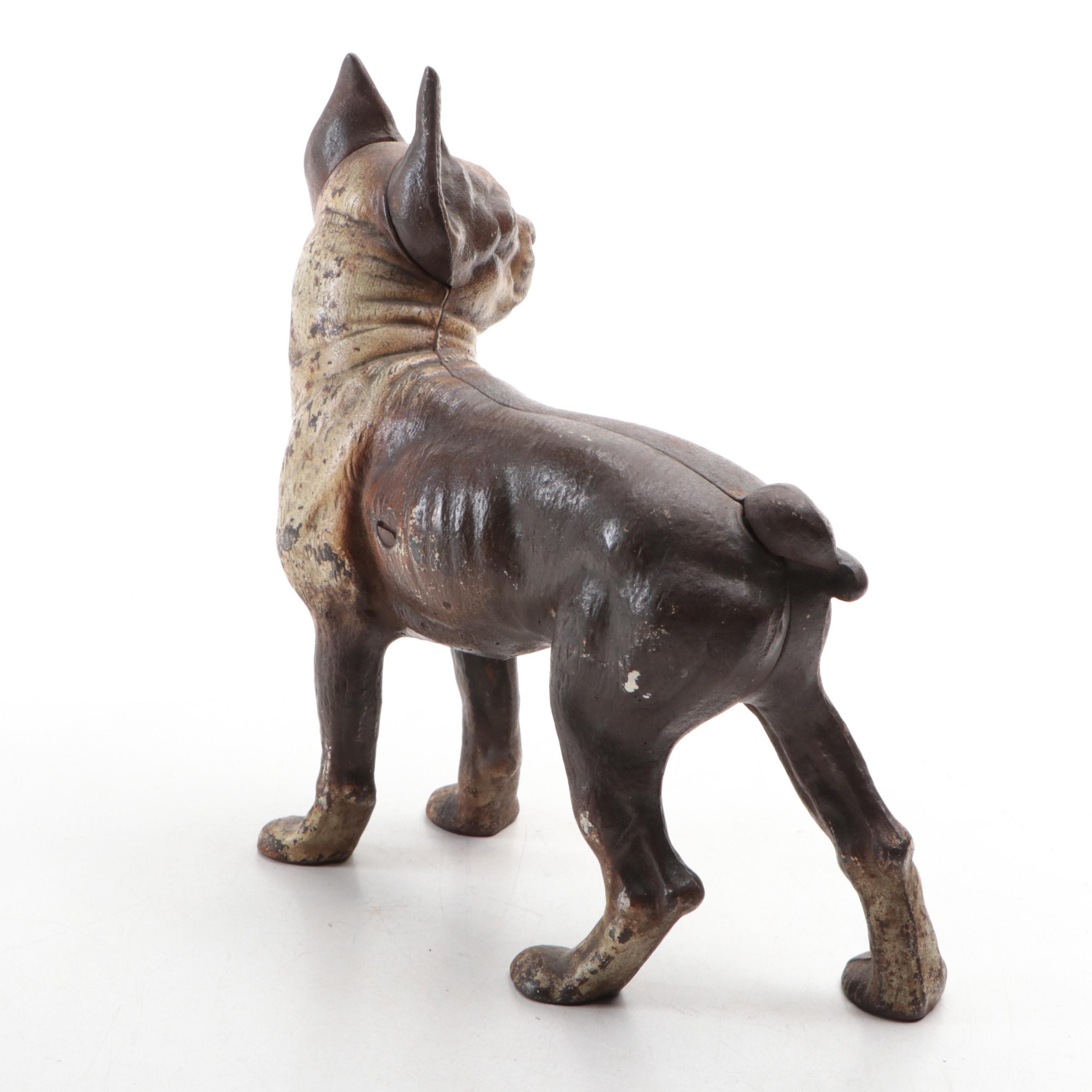 Hubley Style Painted Cast Iron Boston Terrier Doorstop, Mid-20th Century