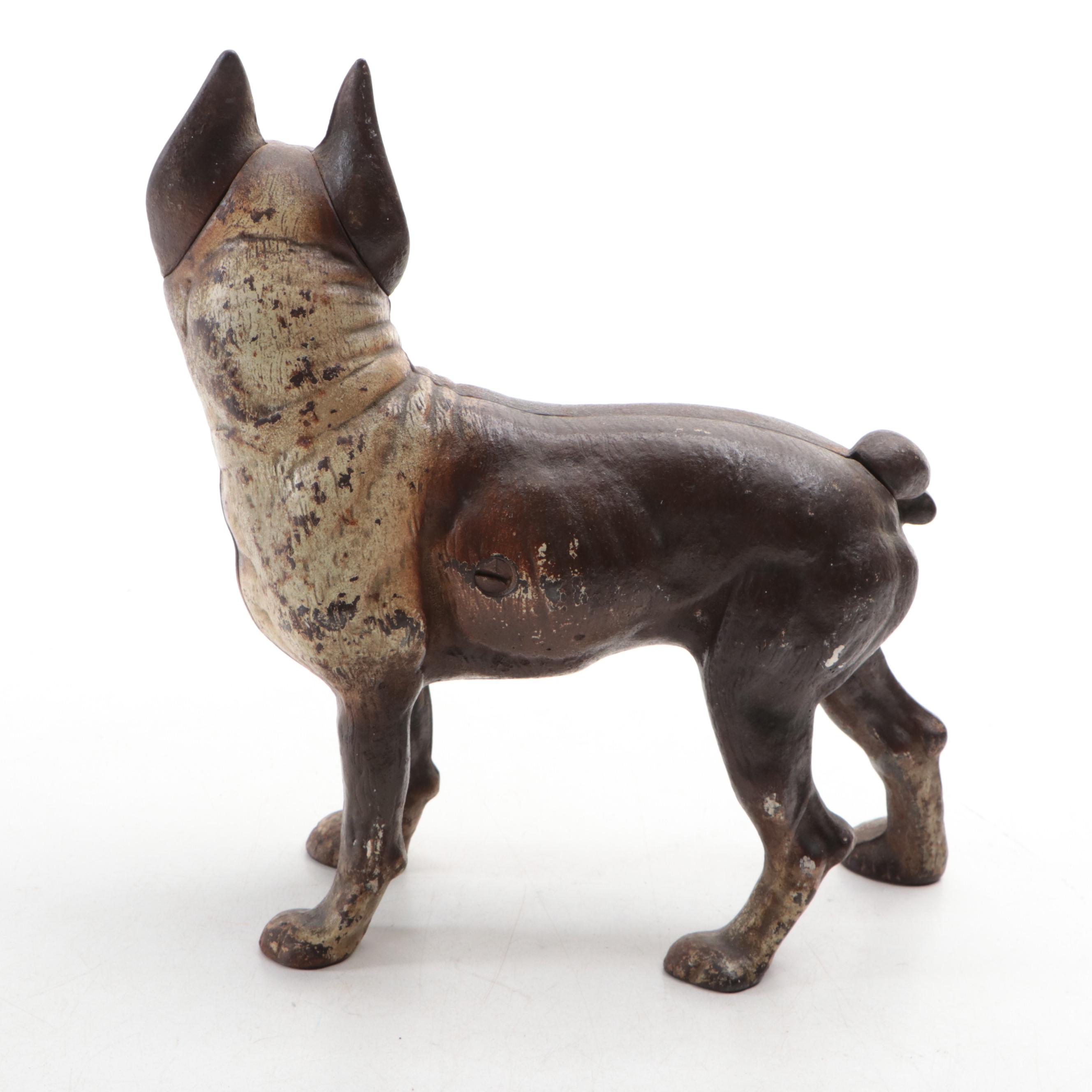 Hubley Style Painted Cast Iron Boston Terrier Doorstop, Mid-20th Century