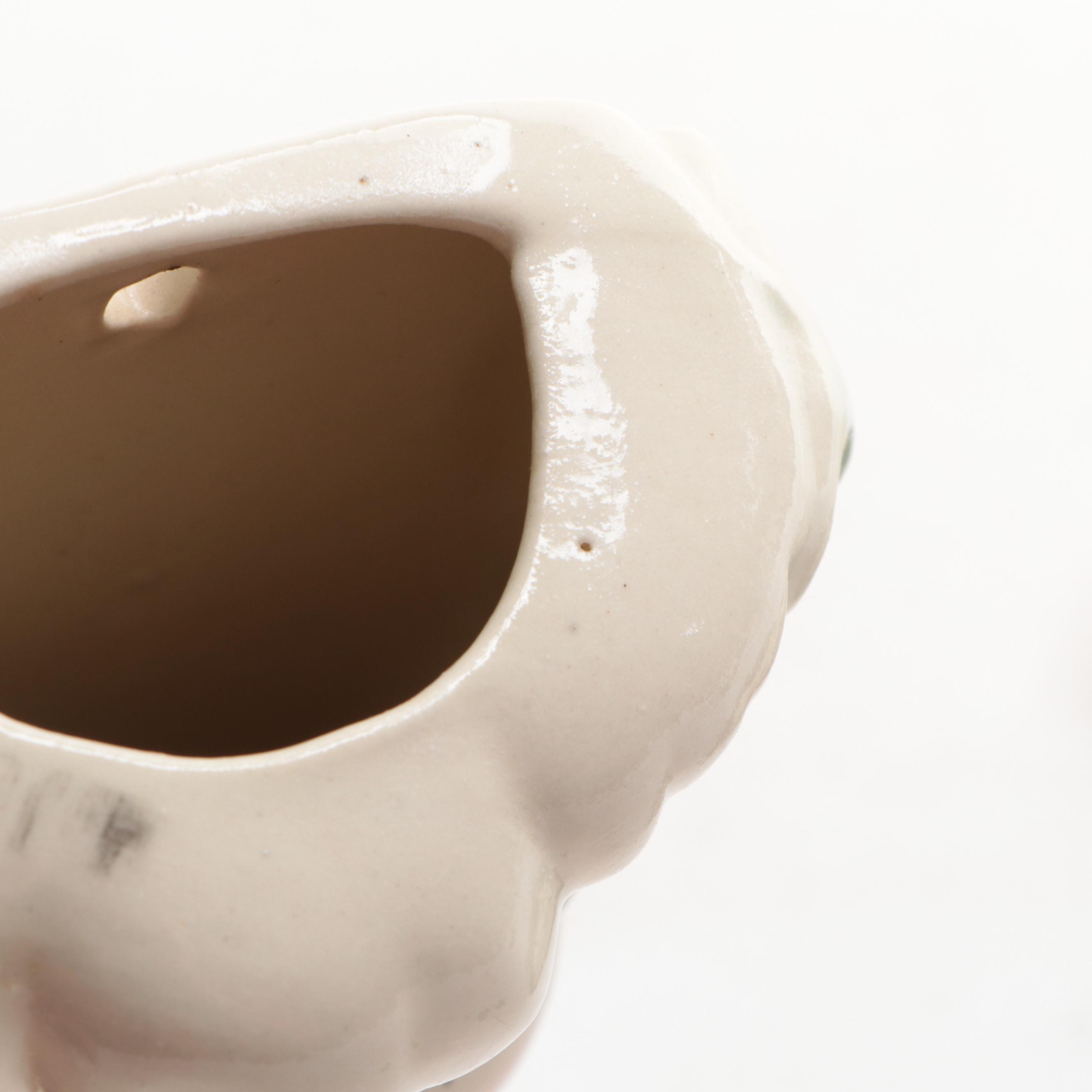 Ceramic Lady Head and Heart Wall Pockets, Mid-20th Century