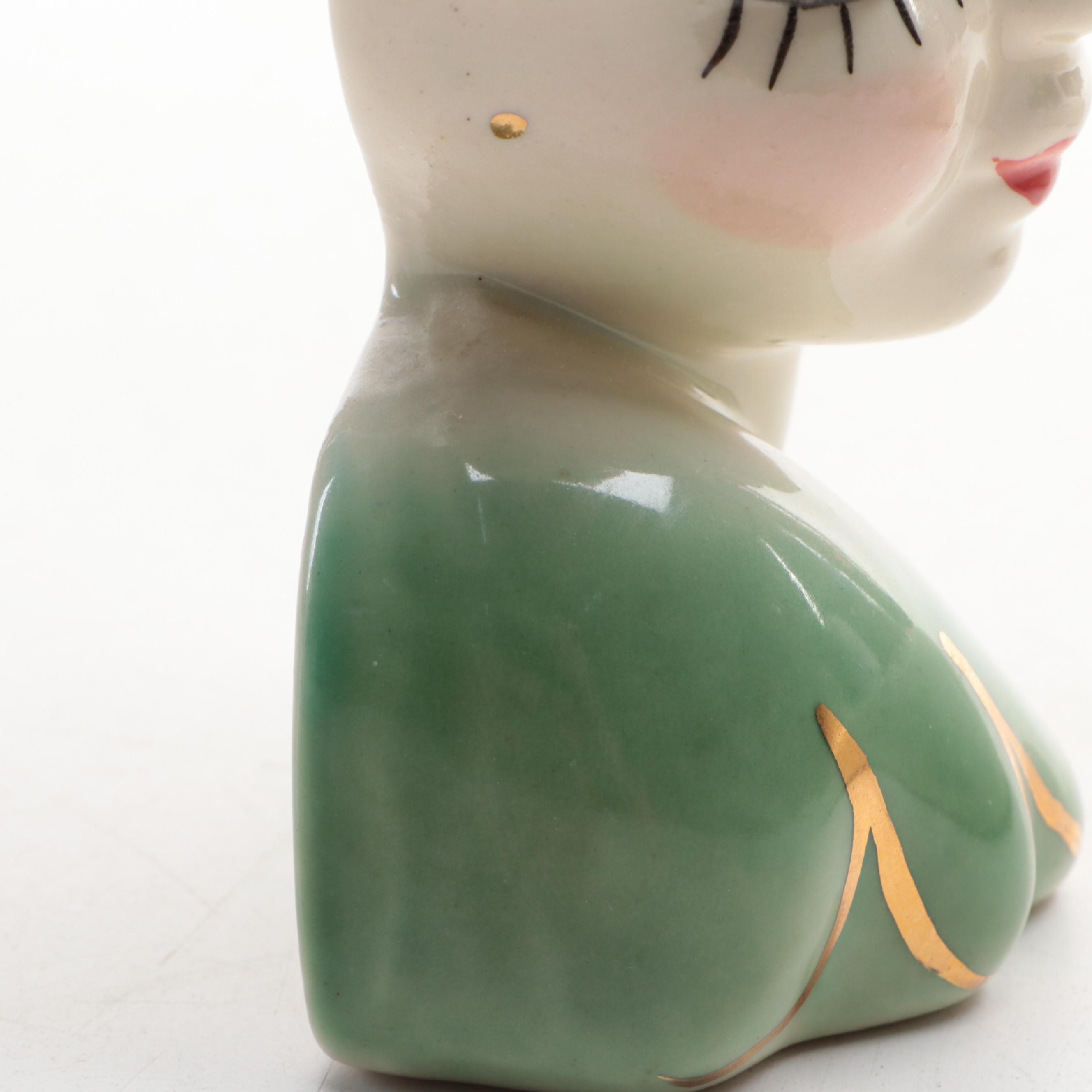 Ceramic Lady Head and Heart Wall Pockets, Mid-20th Century