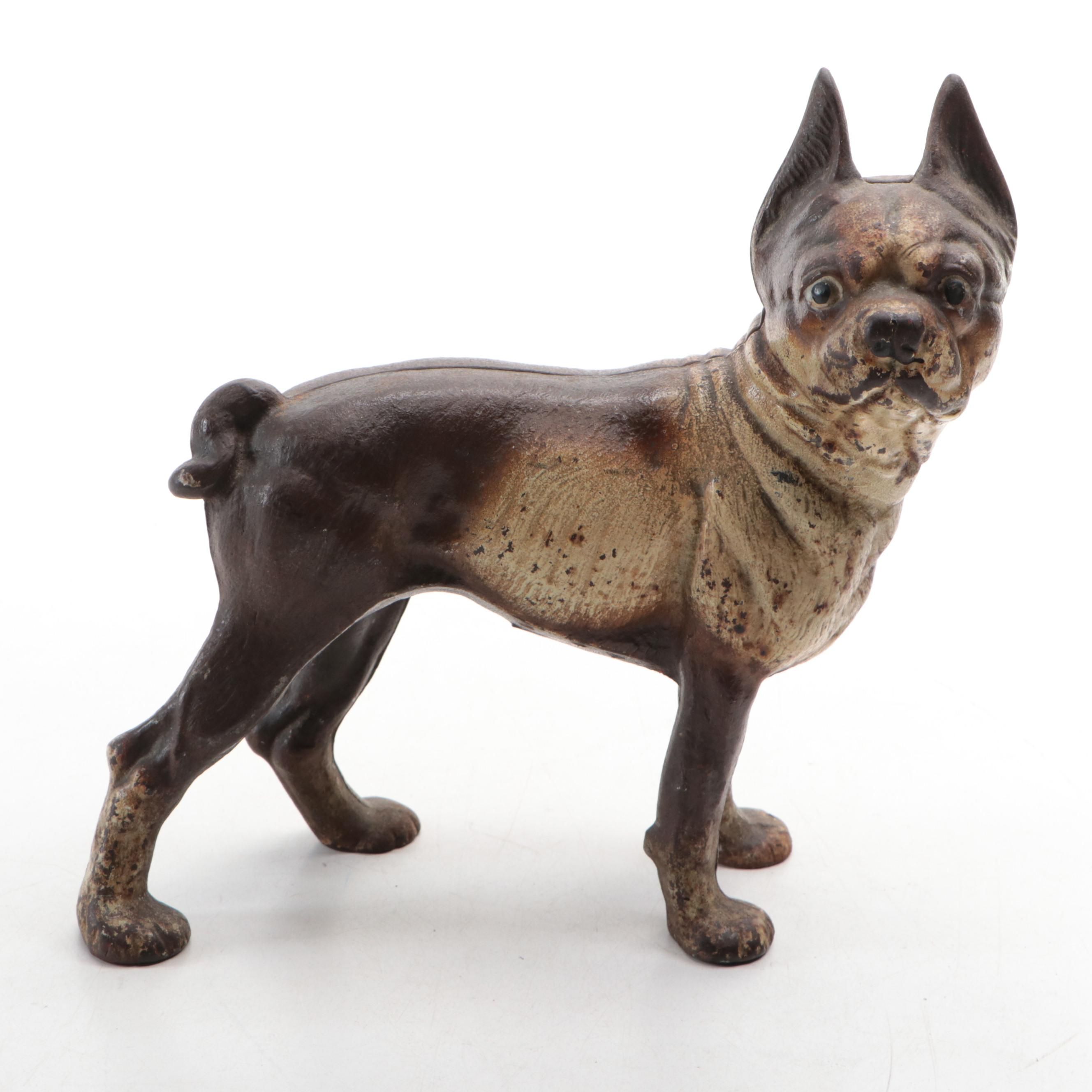 Hubley Style Painted Cast Iron Boston Terrier Doorstop, Mid-20th Century