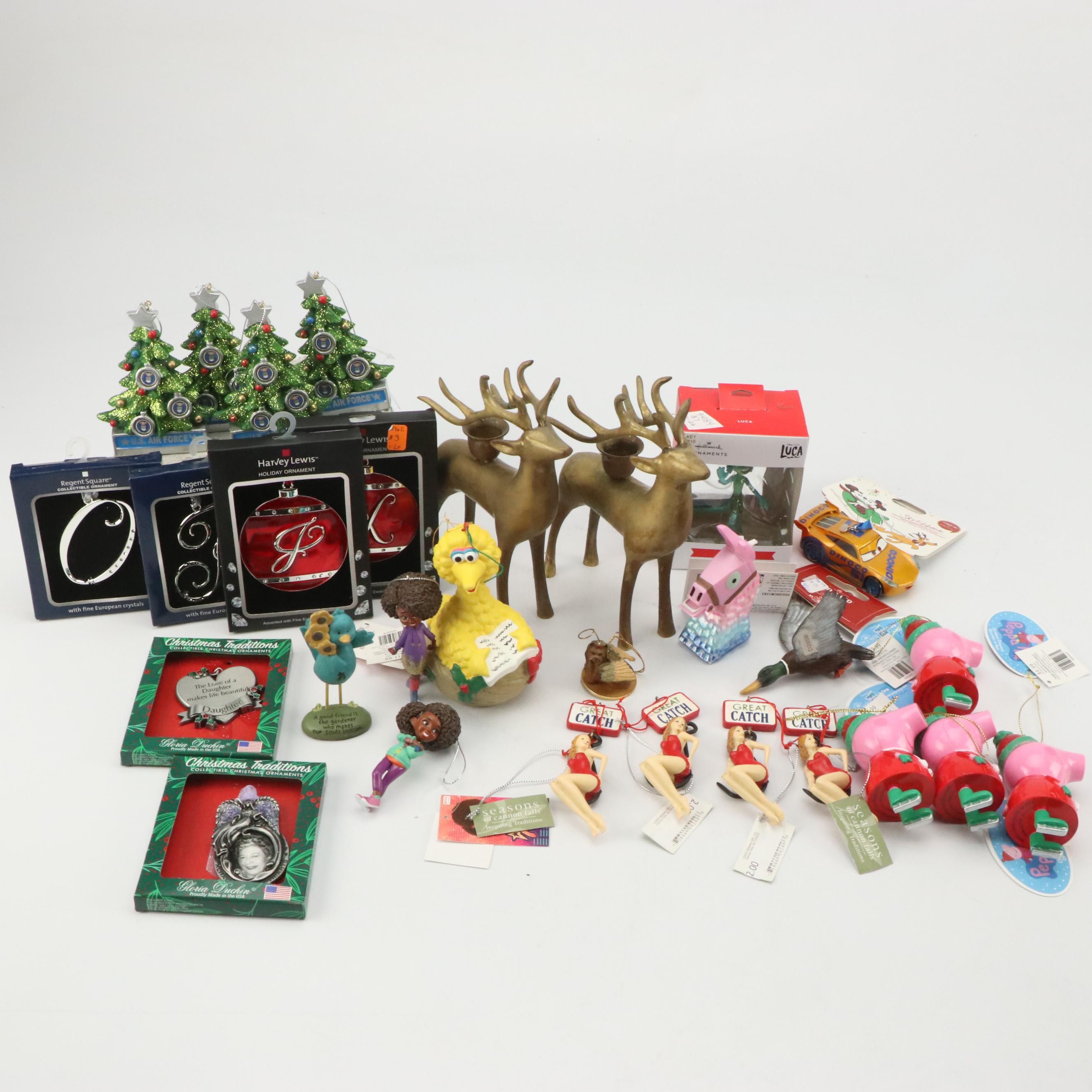 Hobby Lobby Metal Christmas Ornaments with Brass Deer Candlesticks and More