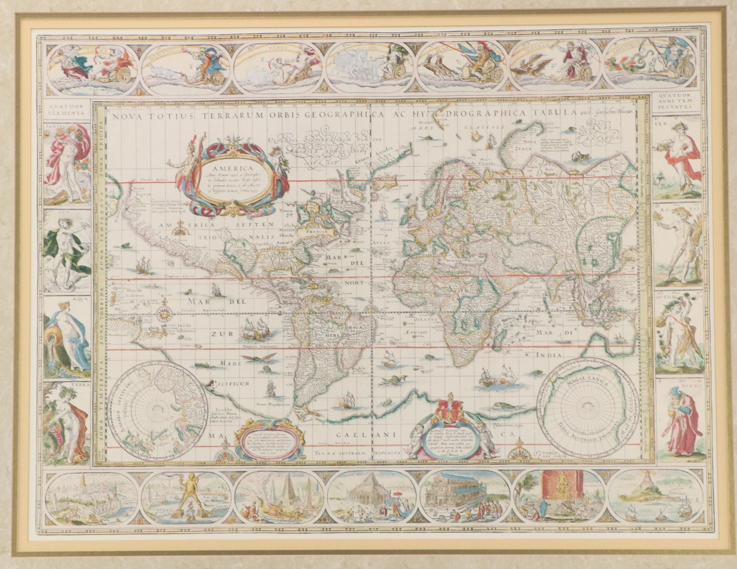Offset Lithograph World Map After Willem Janszoon Blaeu