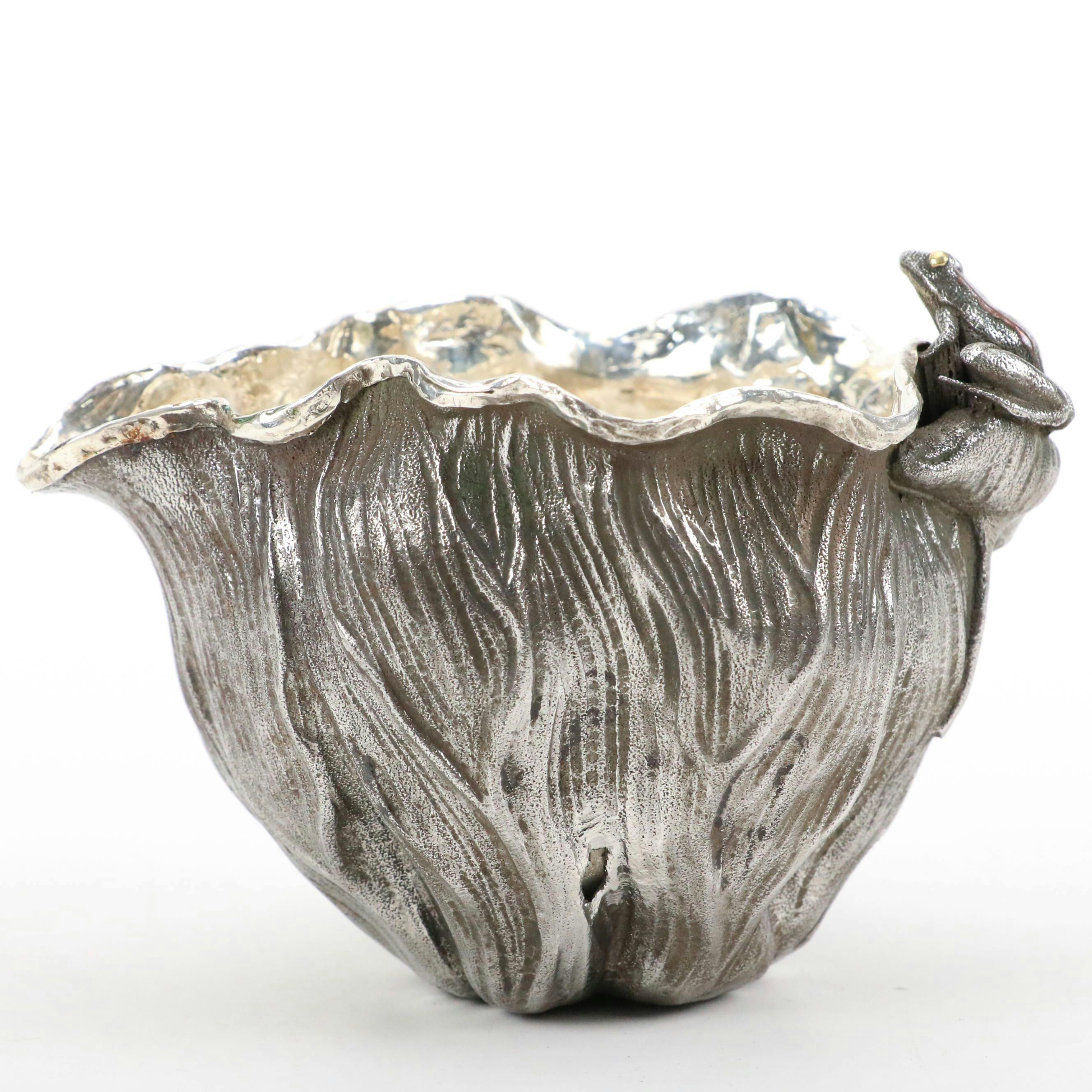 Japanese Mixed Metal Lily Pond Pitcher with Frog