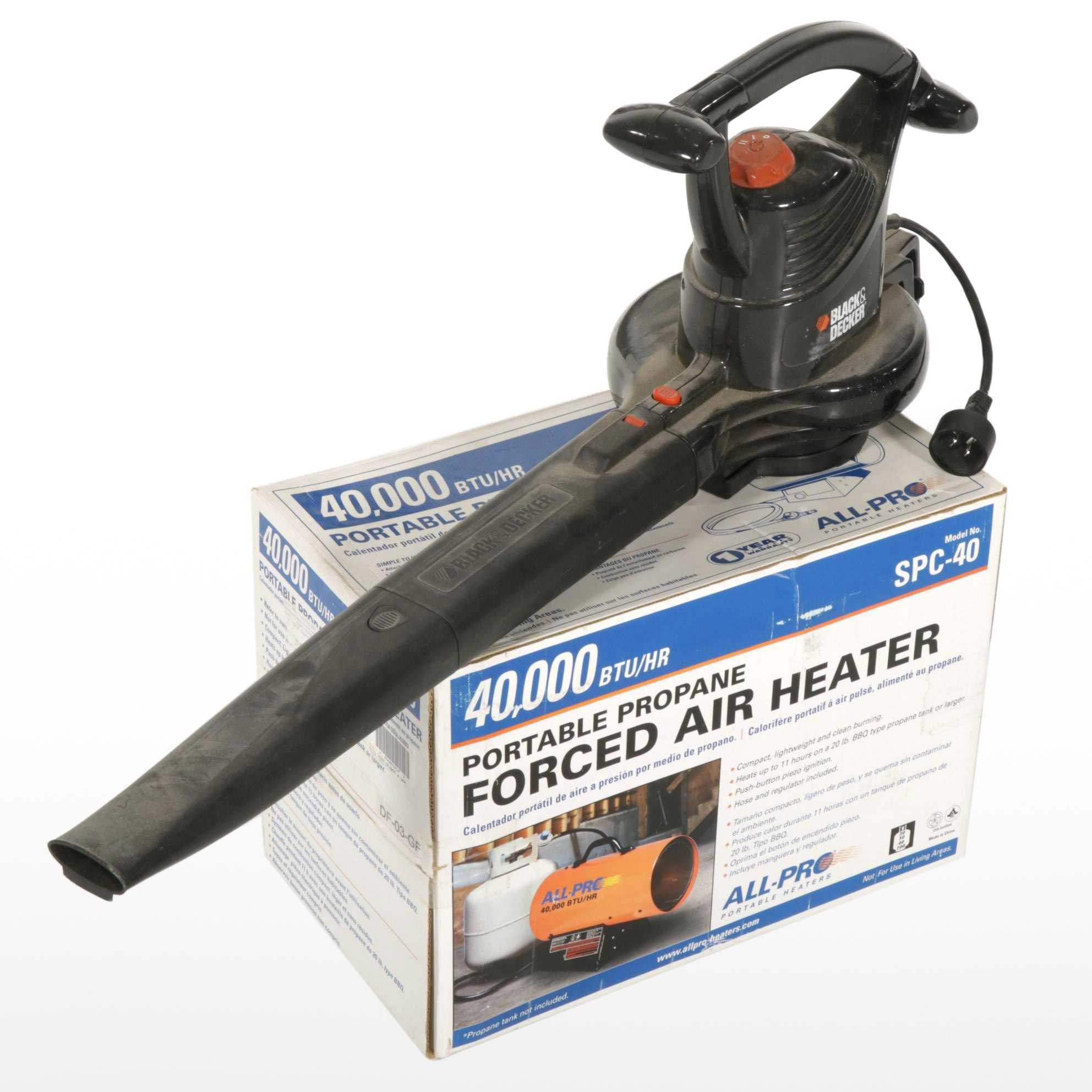 All-Pro SPC-40 Portable Forced Air Heater with Black & Decker BV3100 Leaf Blower