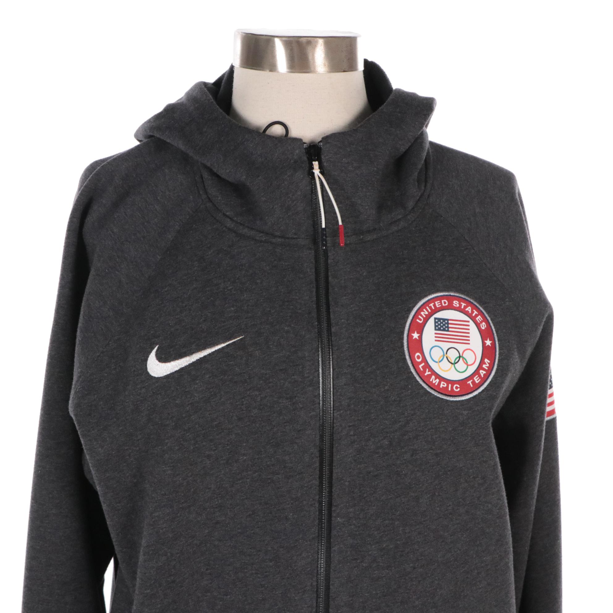 Men's Nike Tech Olympics Team USA Charcoal Grey Cotton Fleece-Lined Zip Jacket