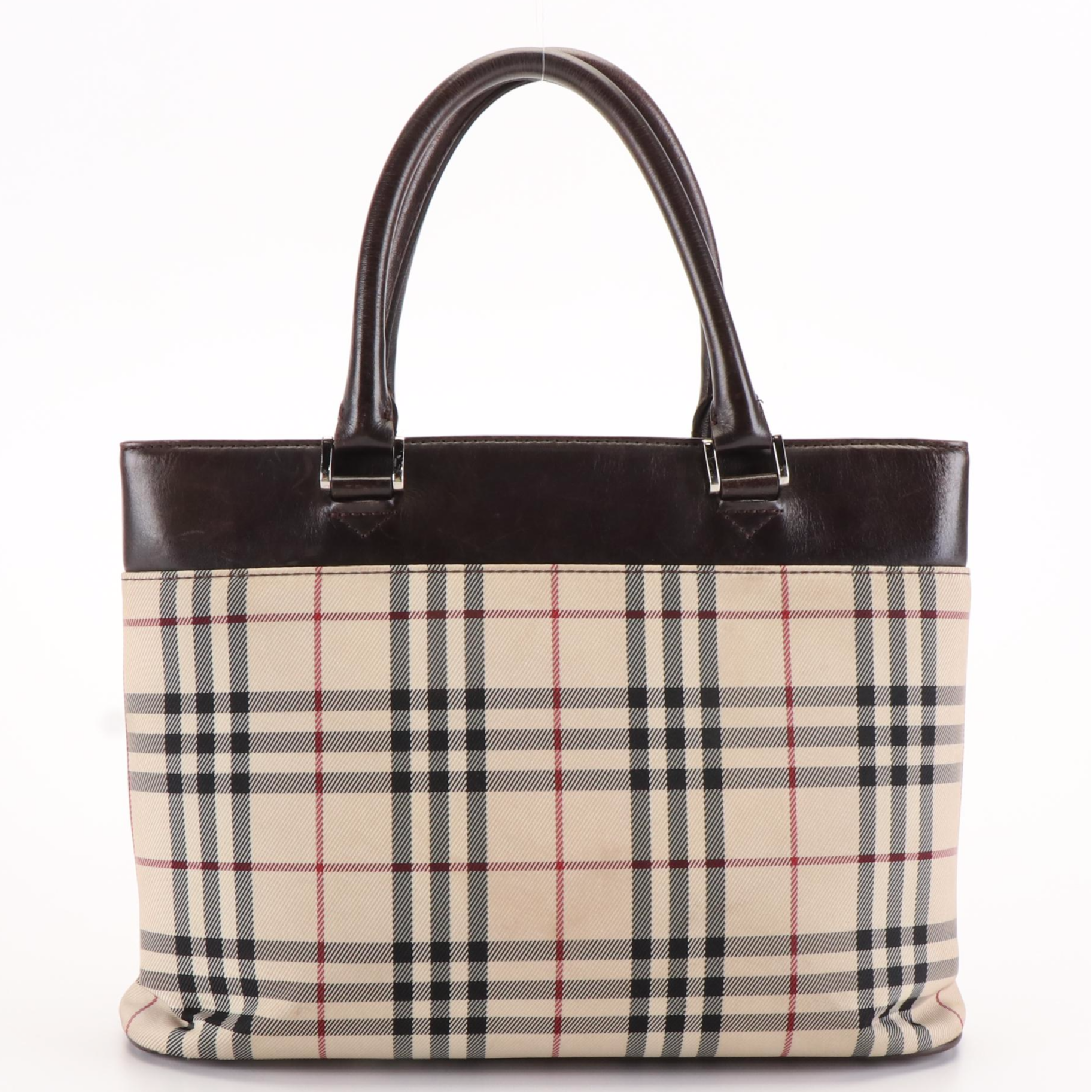 Burberry Leather Trimmed House Check Top Handle Bag