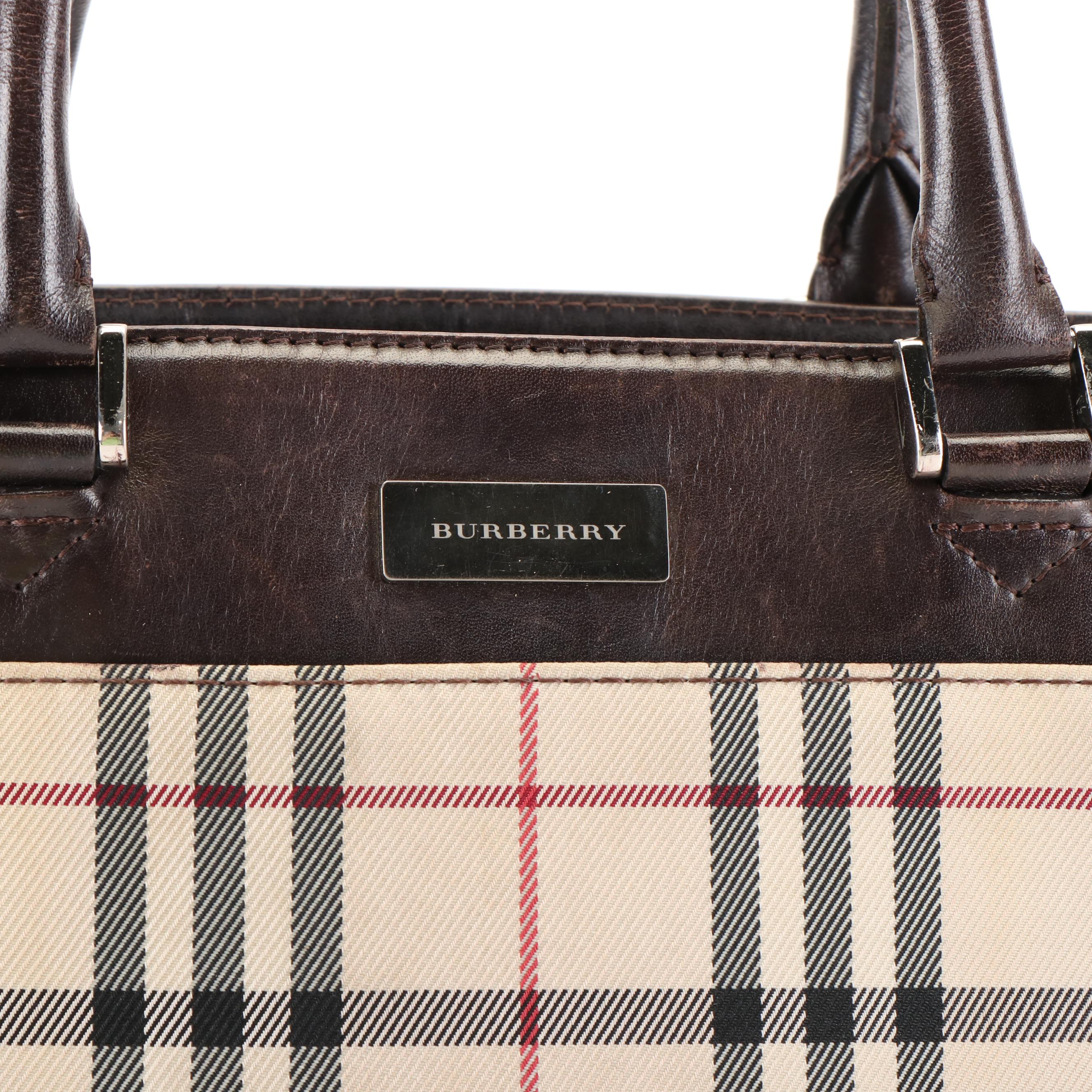 Burberry Leather Trimmed House Check Top Handle Bag