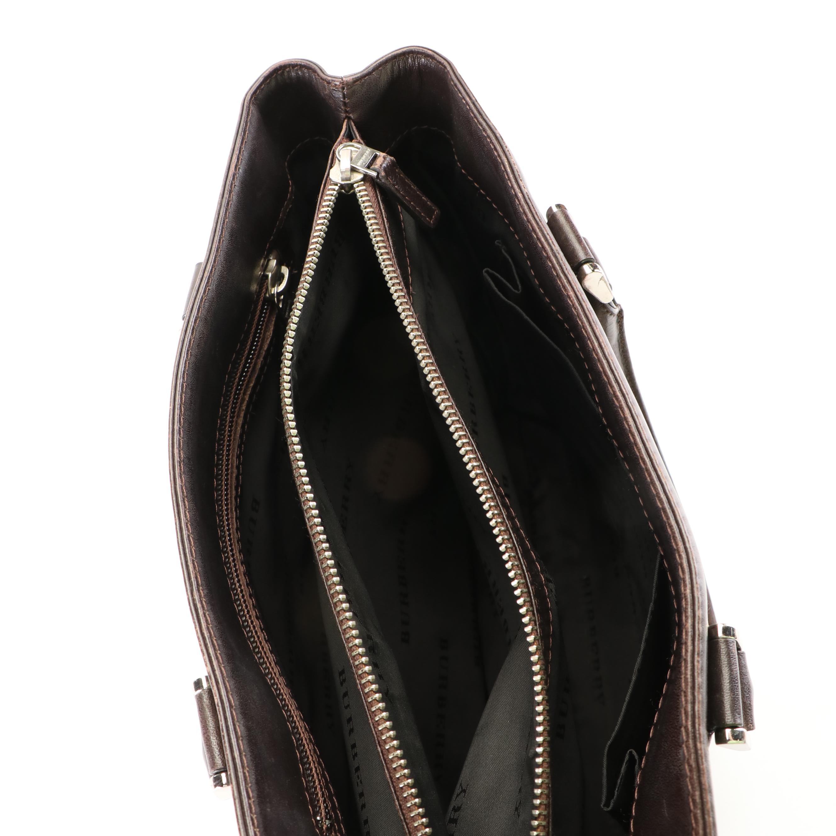 Burberry Leather Trimmed House Check Top Handle Bag