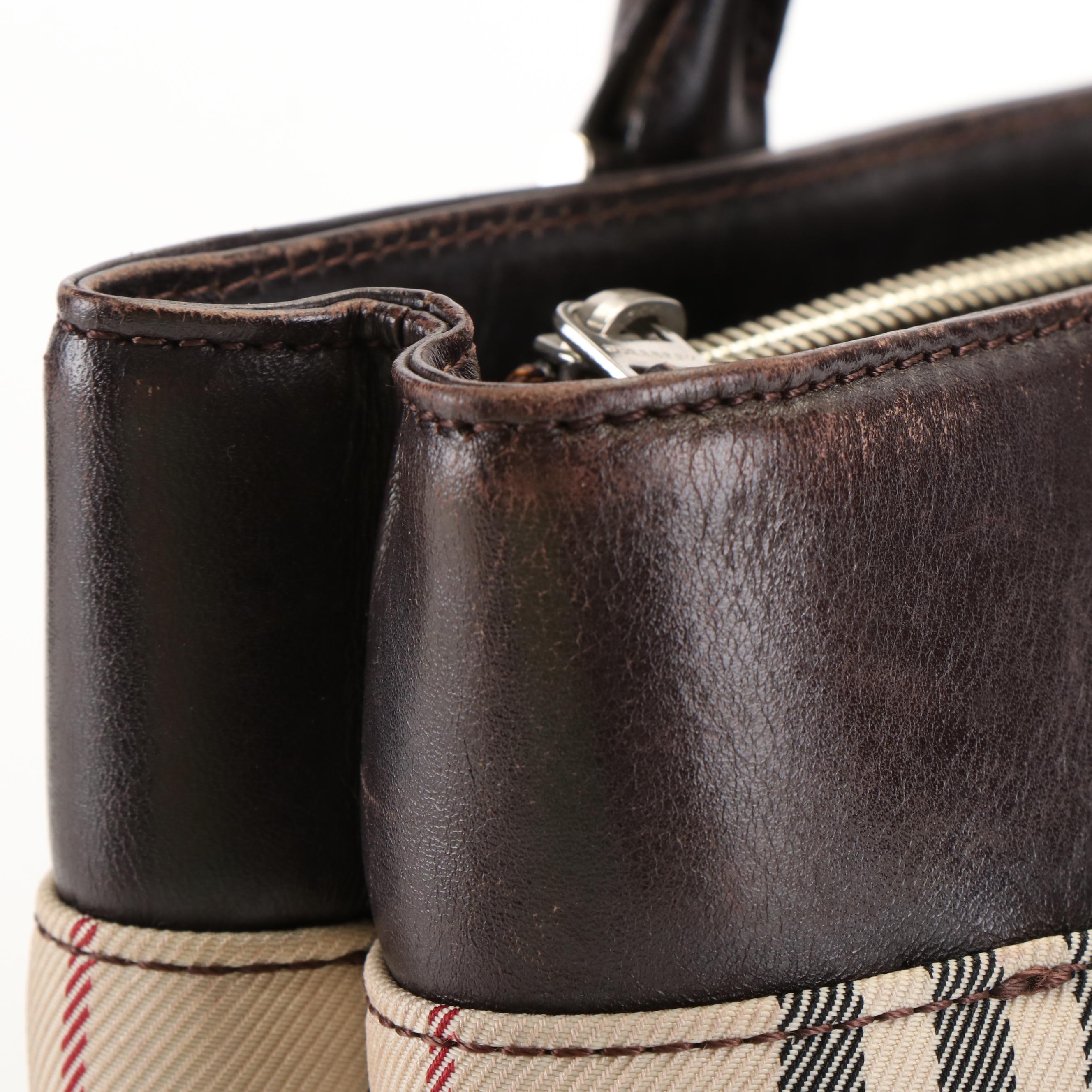 Burberry Leather Trimmed House Check Top Handle Bag