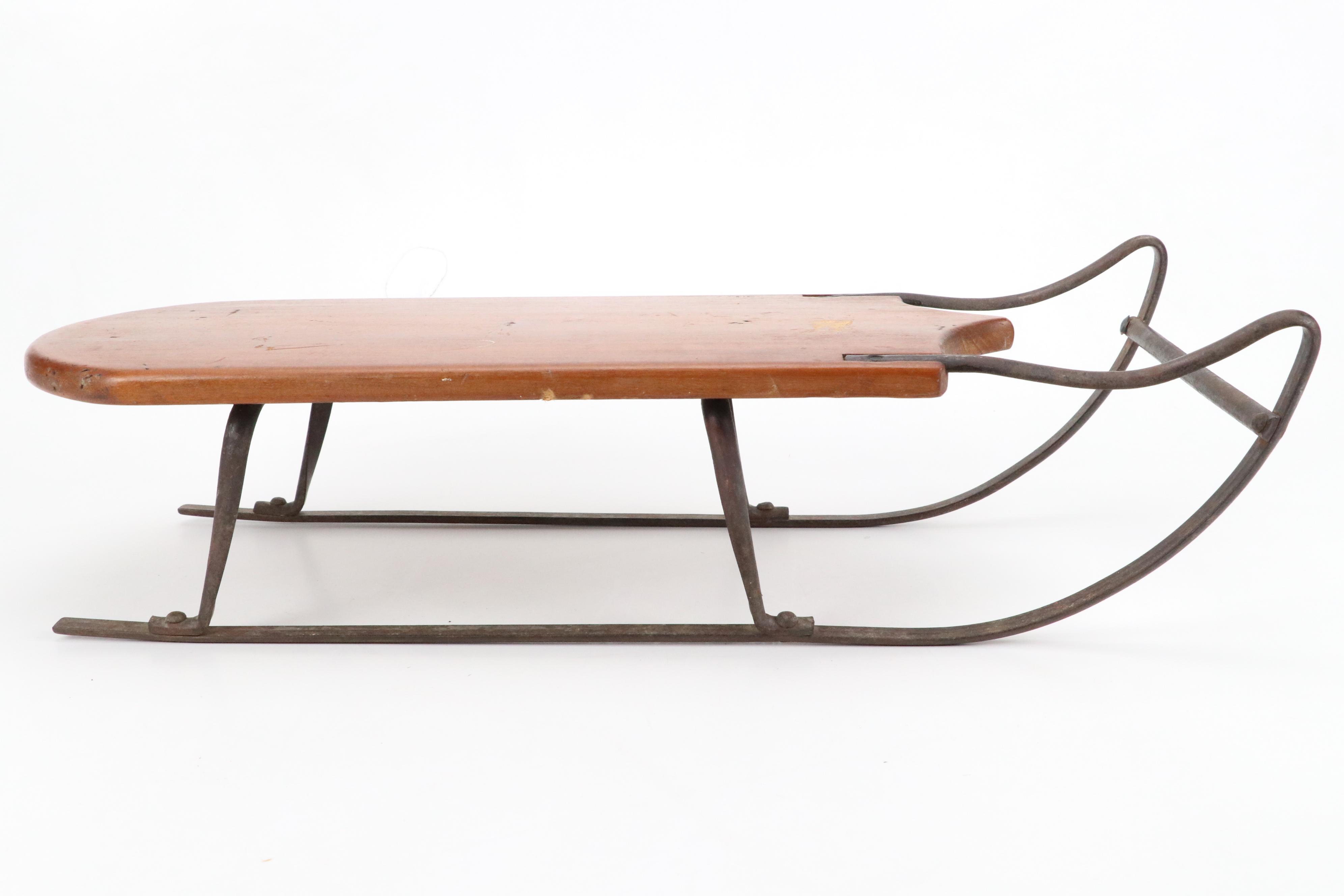 Heller Maximug Wicker Picnic Basket with Doll's Wood and Cast Iron Runner Sled