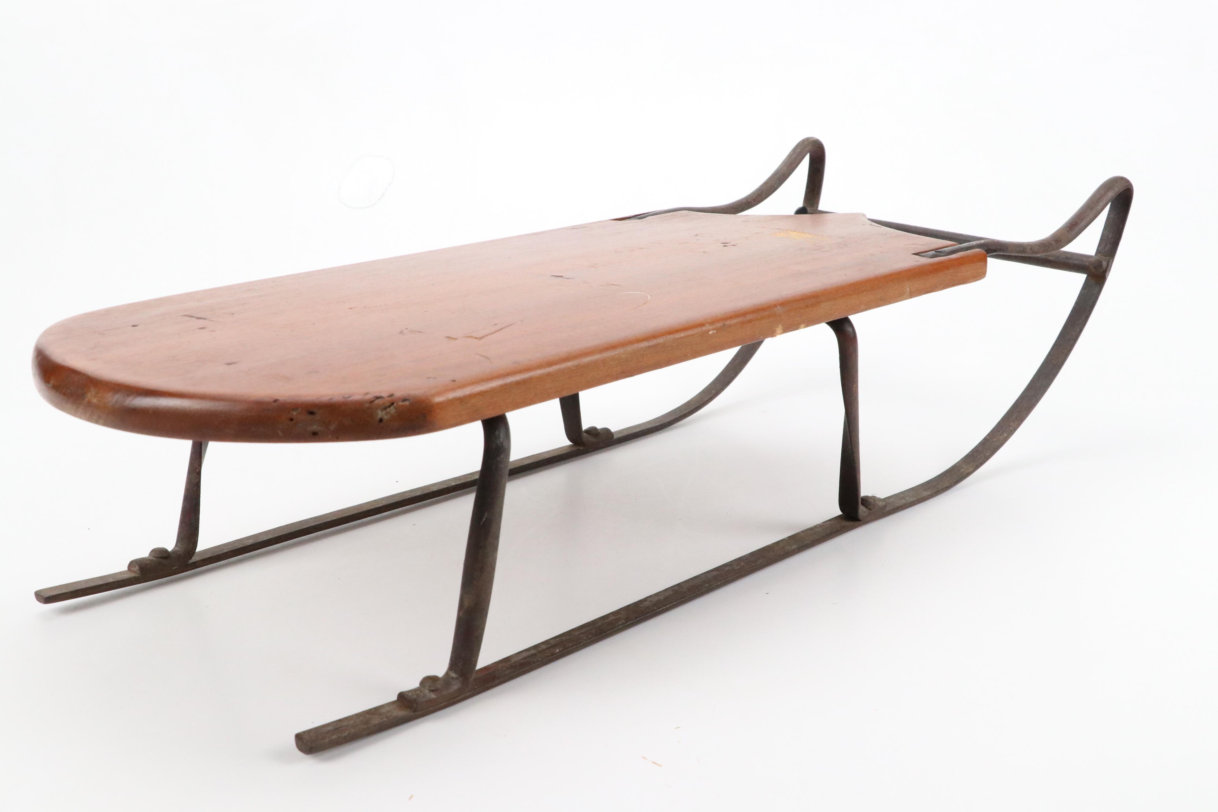 Heller Maximug Wicker Picnic Basket with Doll's Wood and Cast Iron Runner Sled