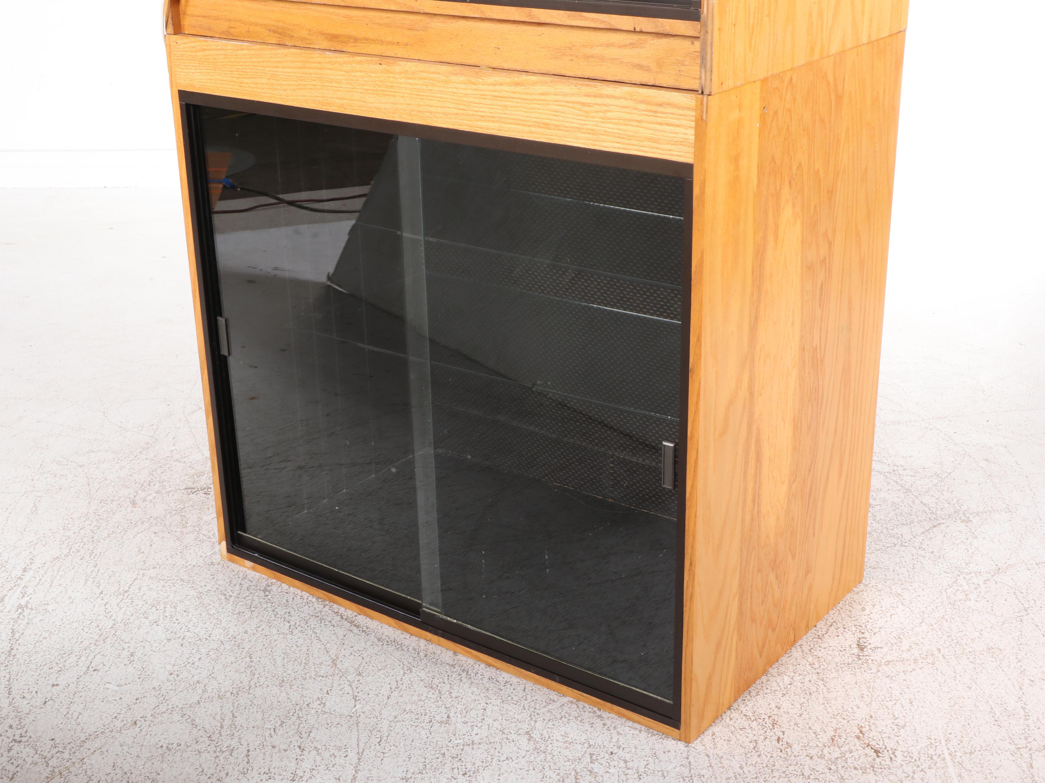 Postmodern Style Oak and Smoke Glass Entertainment Cabinet