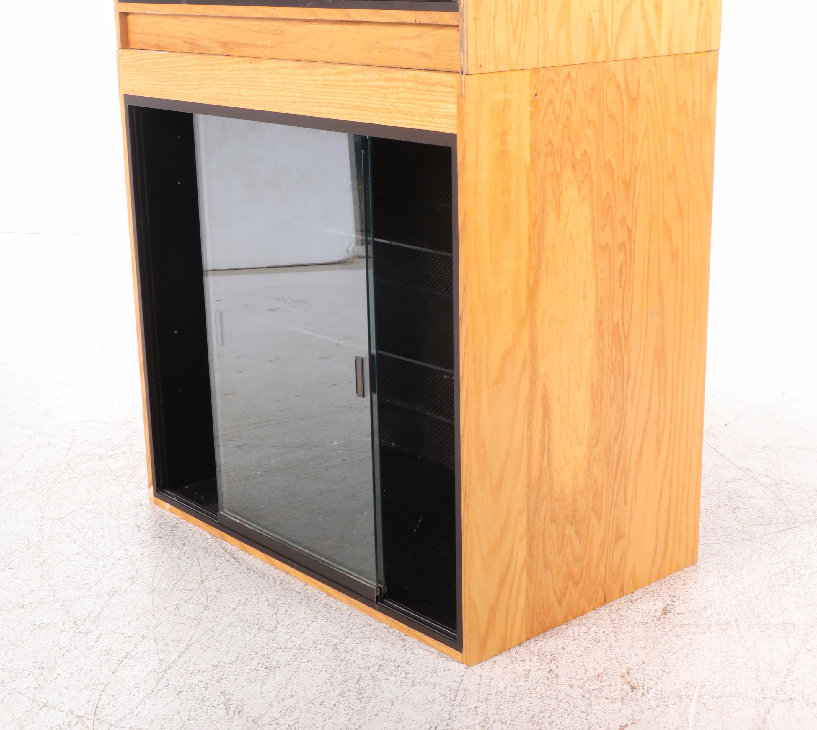 Postmodern Style Oak and Smoke Glass Entertainment Cabinet