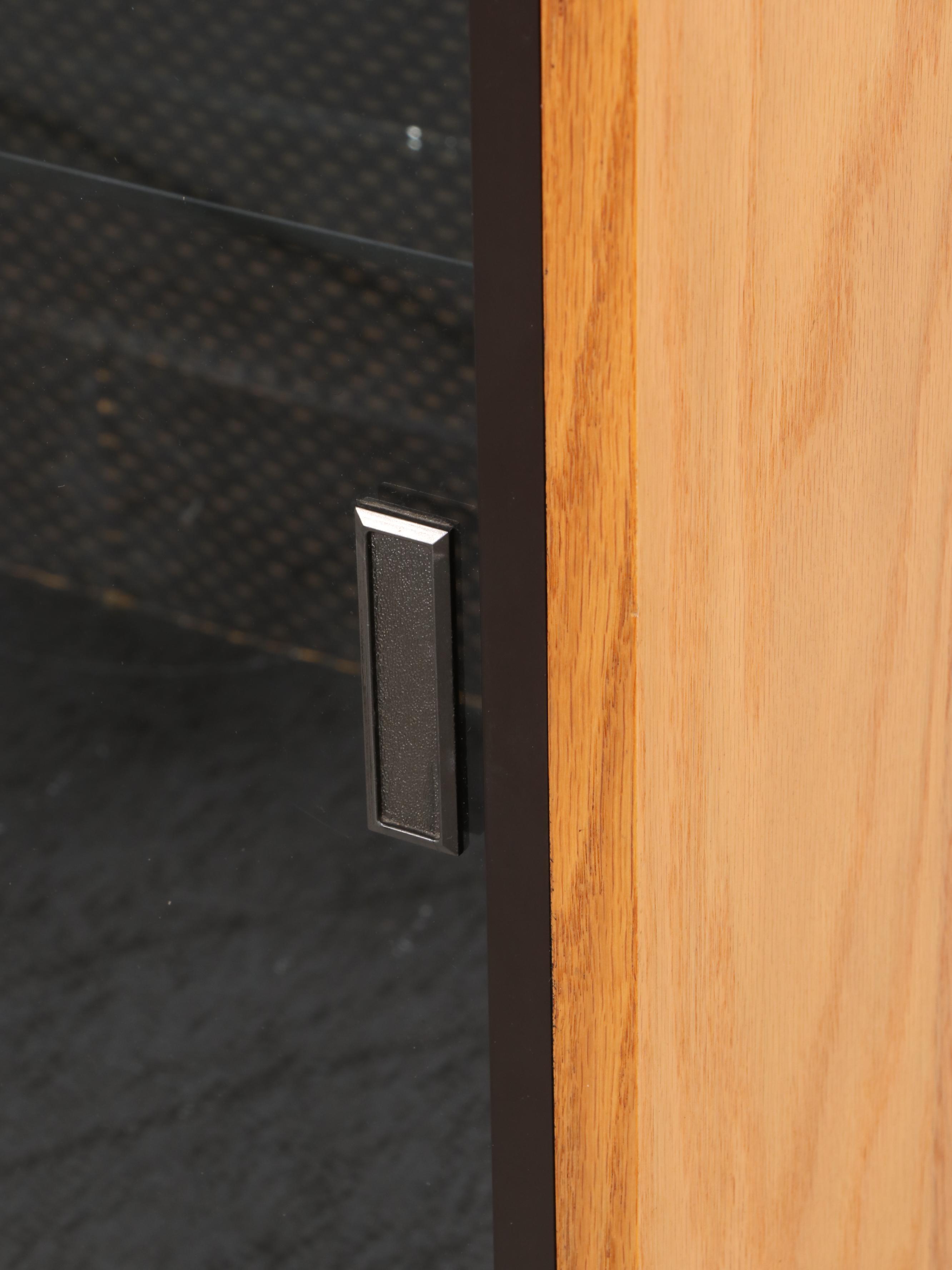 Postmodern Style Oak and Smoke Glass Entertainment Cabinet