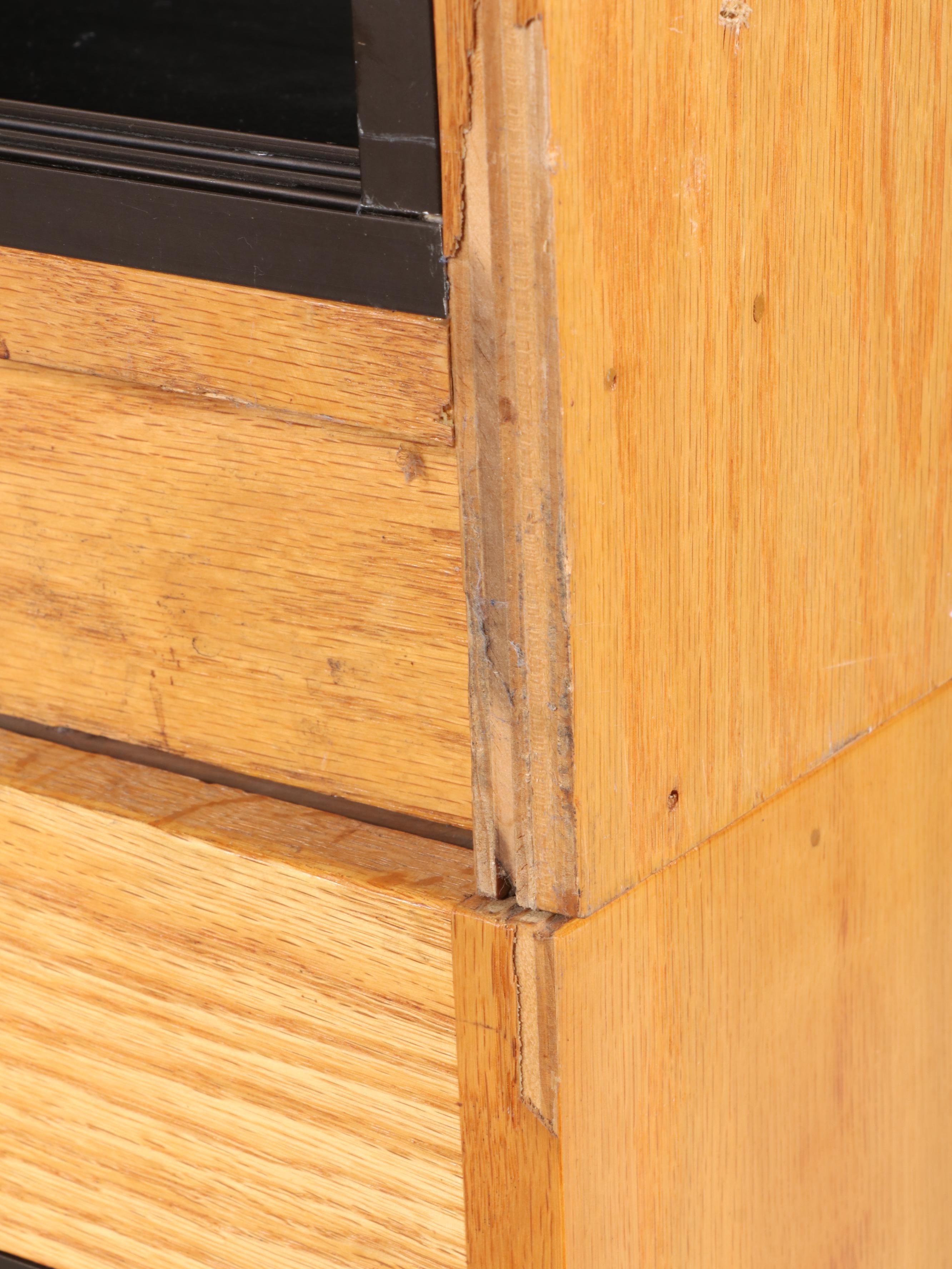 Postmodern Style Oak and Smoke Glass Entertainment Cabinet