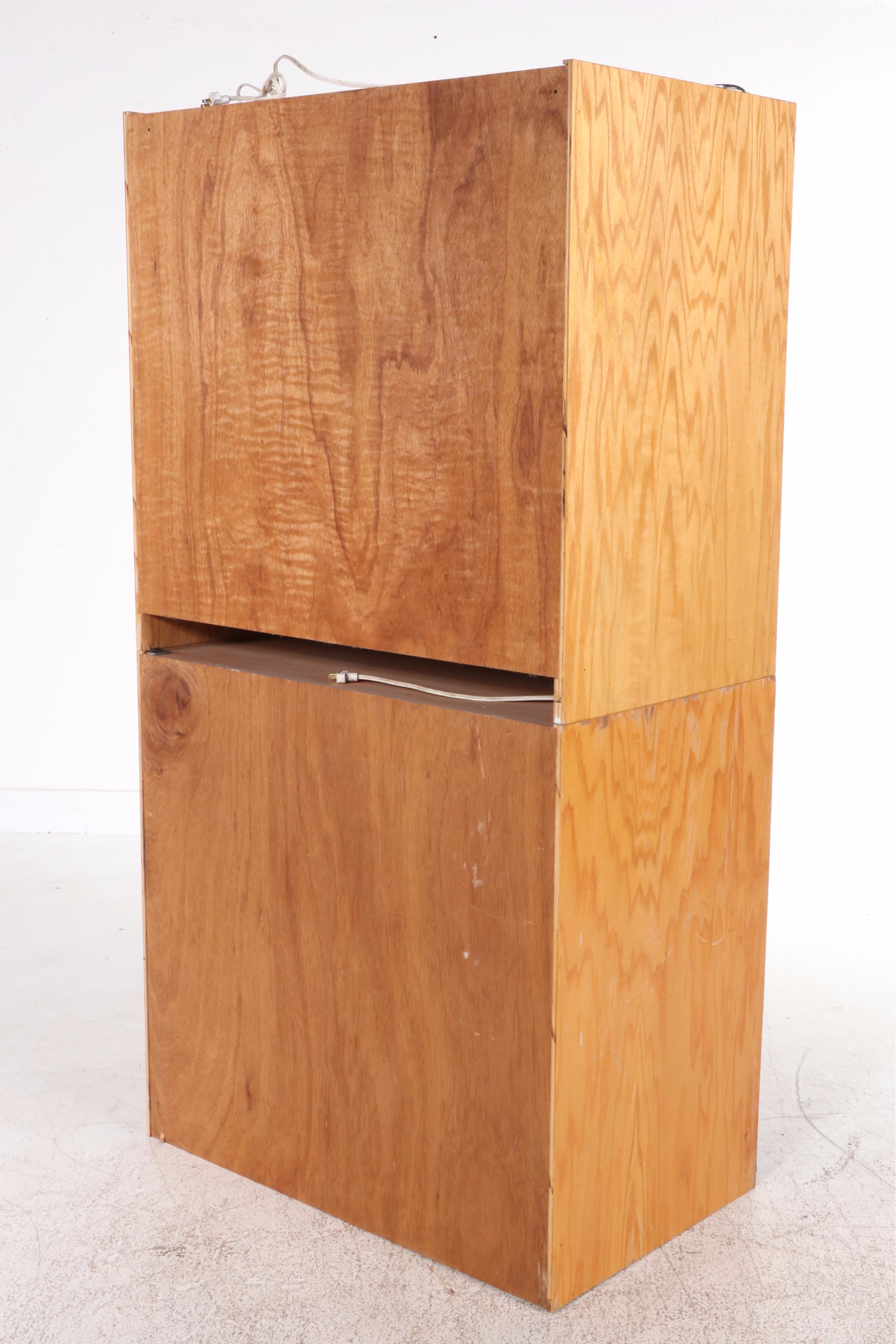 Postmodern Style Oak and Smoke Glass Entertainment Cabinet