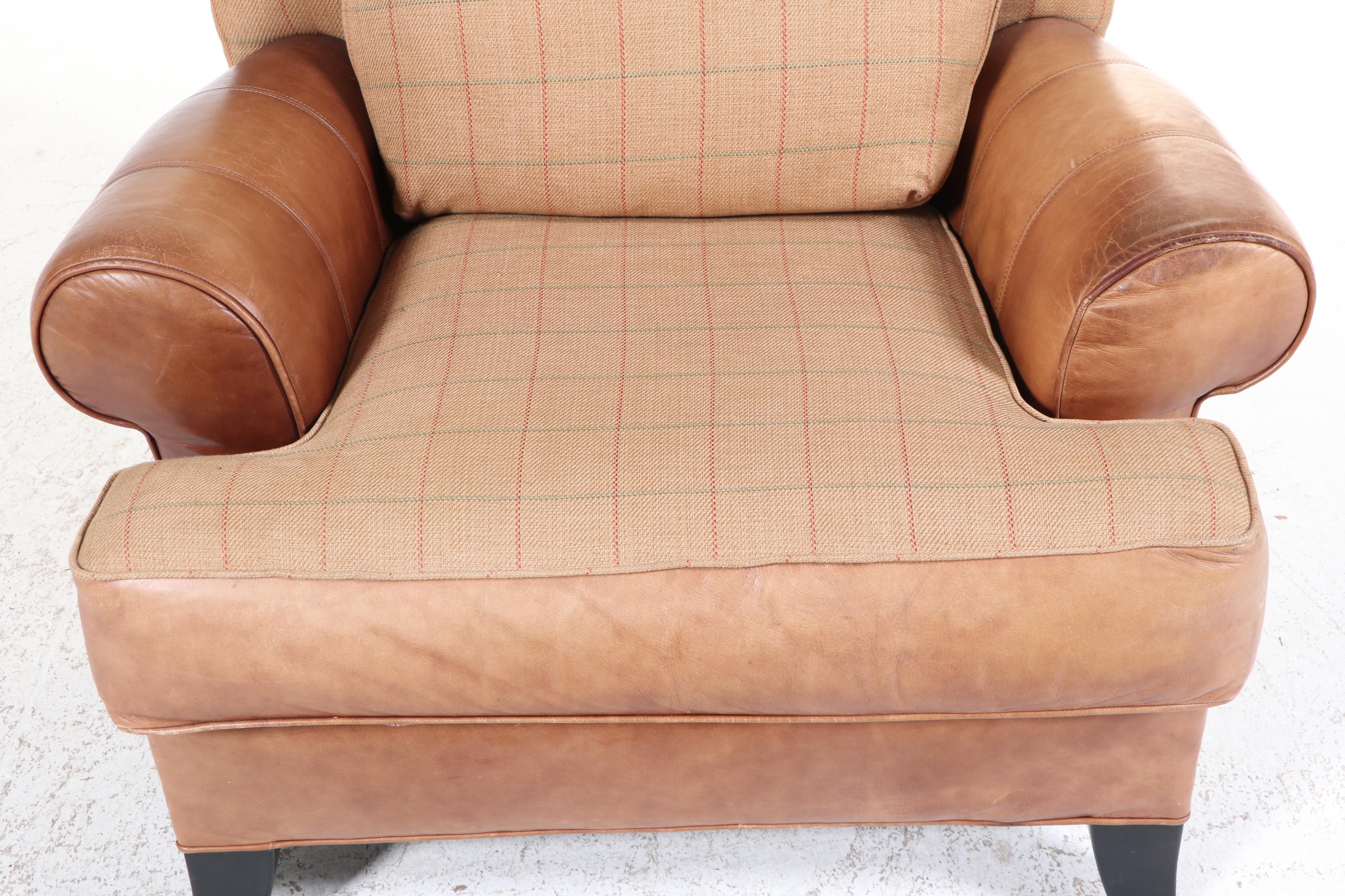 Ferguson Copeland, Ltd. "Garbo" Leather and Plaid Upholstered Armchair