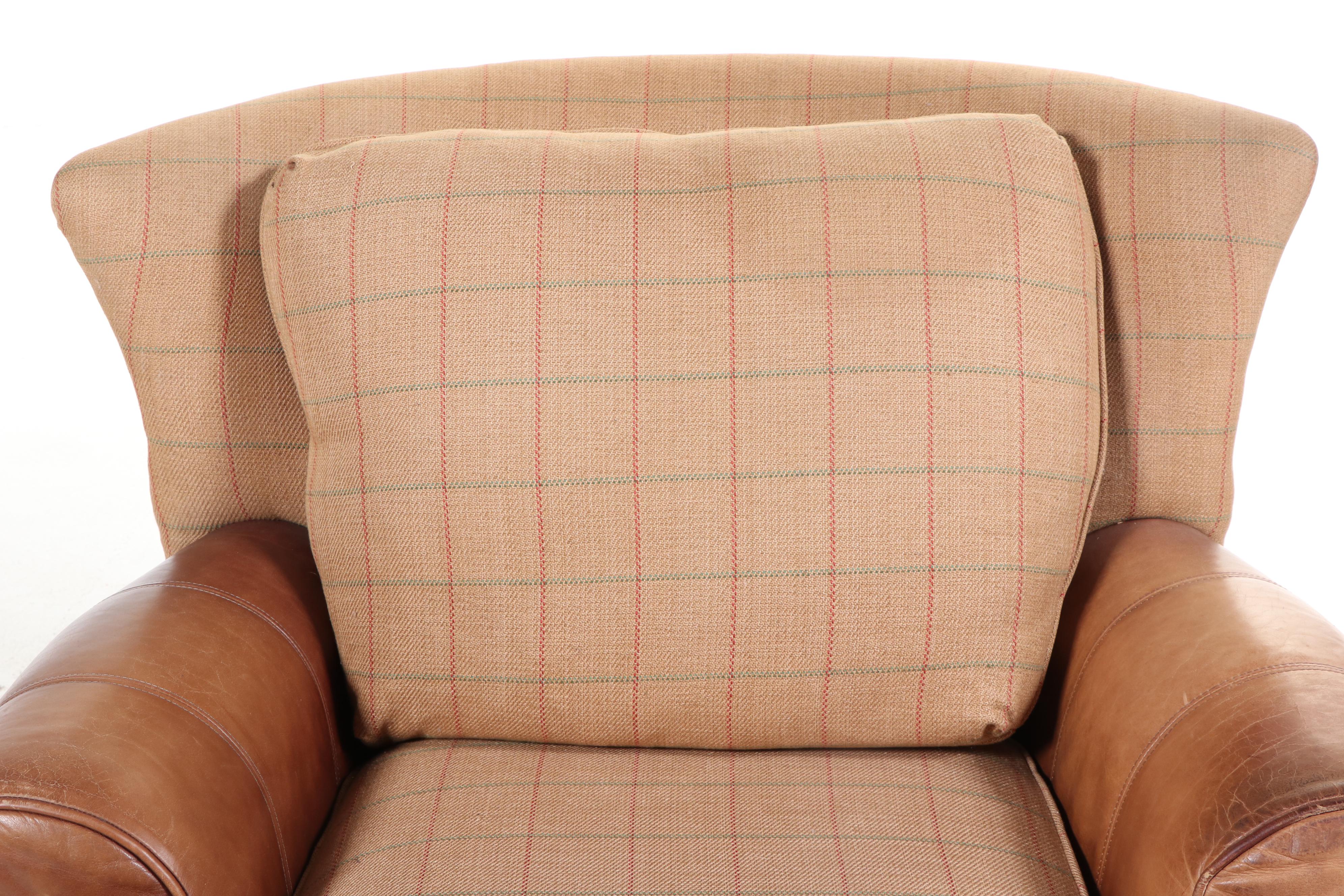 Ferguson Copeland, Ltd. "Garbo" Leather and Plaid Upholstered Armchair