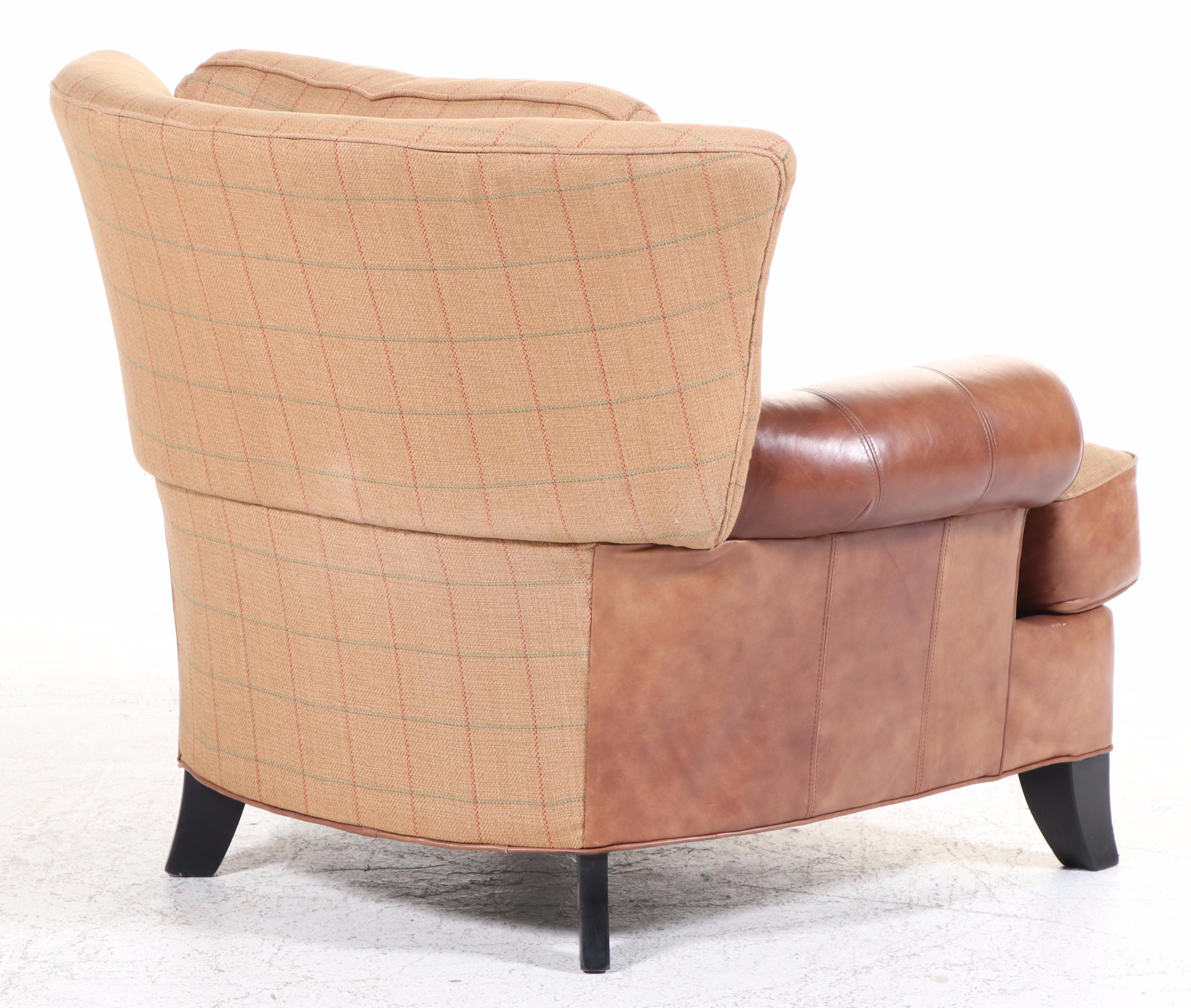 Ferguson Copeland, Ltd. "Garbo" Leather and Plaid Upholstered Armchair