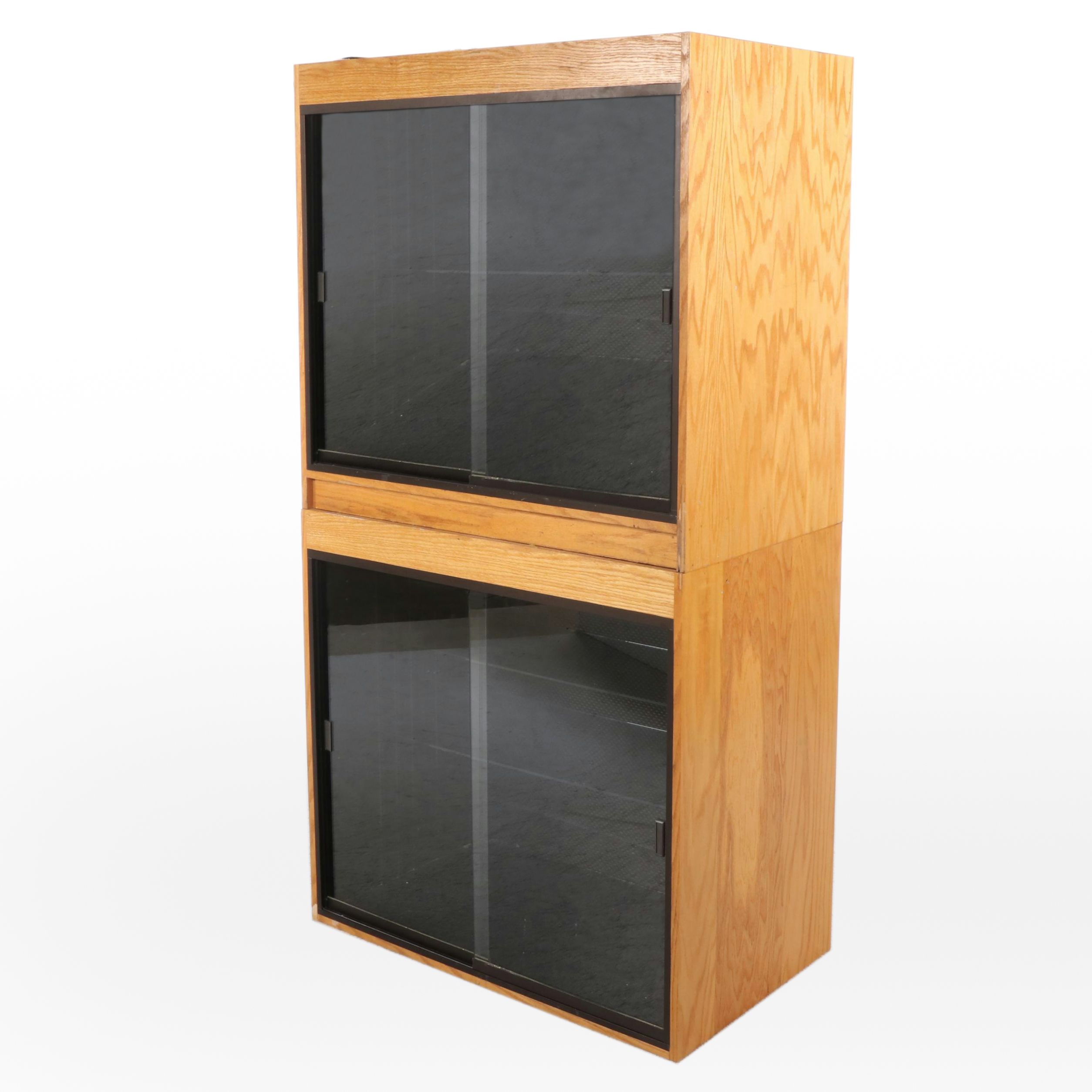 Postmodern Style Oak and Smoke Glass Entertainment Cabinet